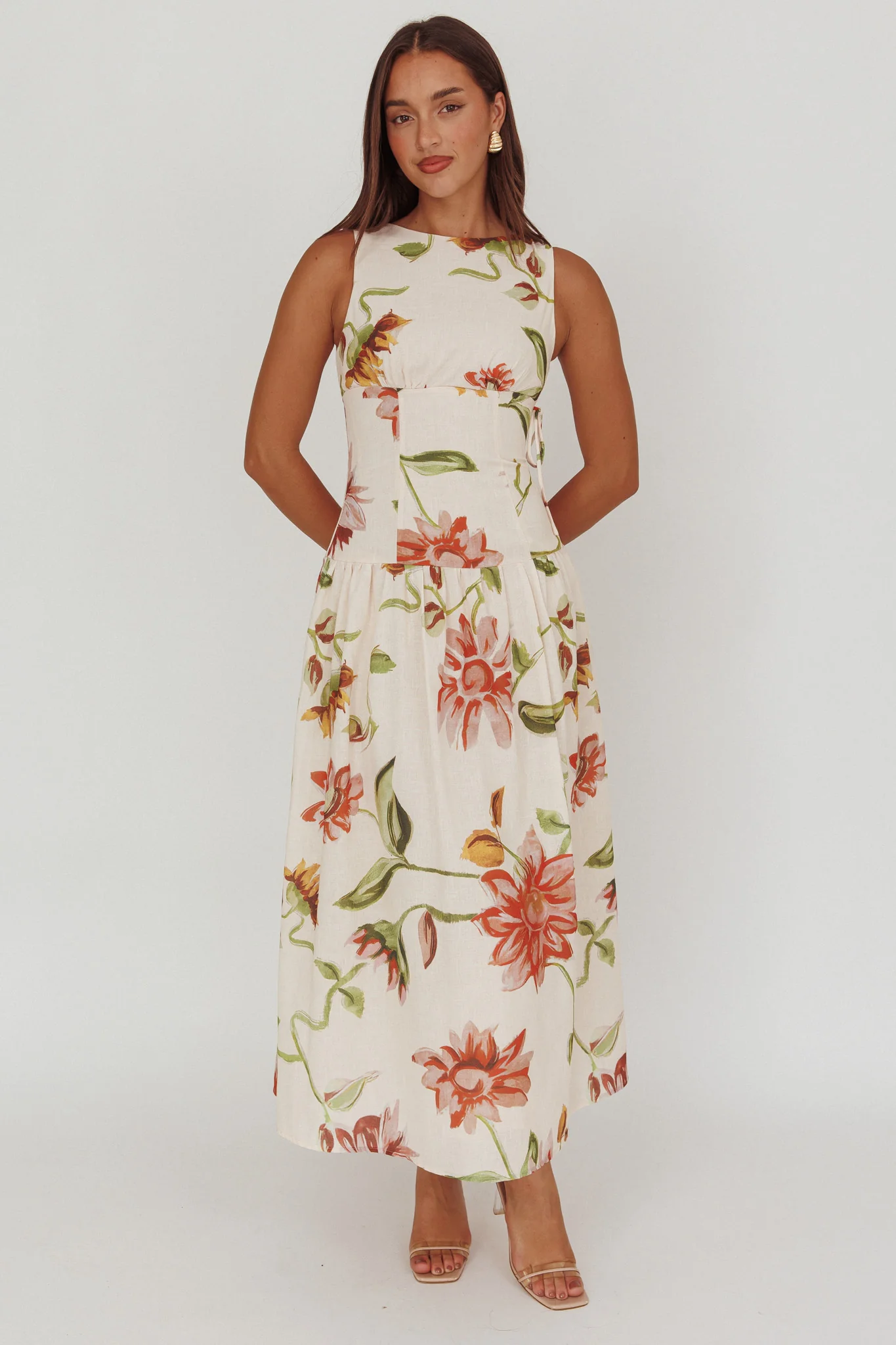 Audraya Drop Waist Maxi Dress Floral Beige - Image 4