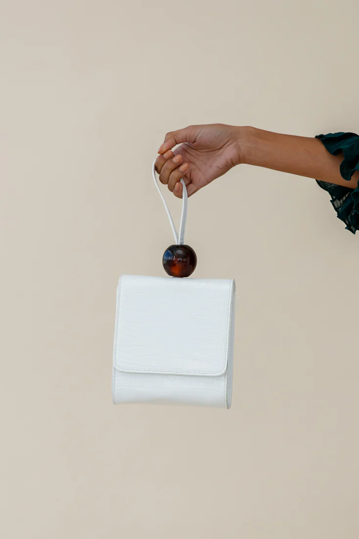 Audrey Wrist Strap Bead Purse White - Image 2