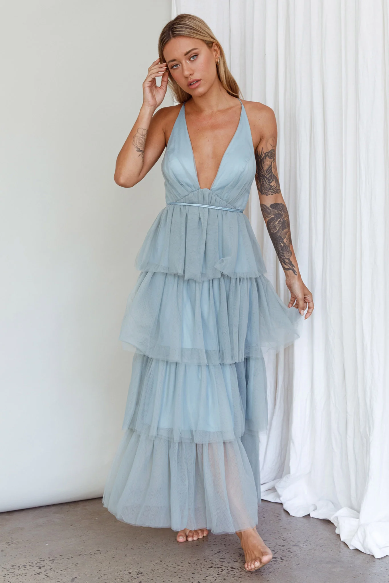 Auguste Tiered Frill Midi Dress Sage Green - Image 5