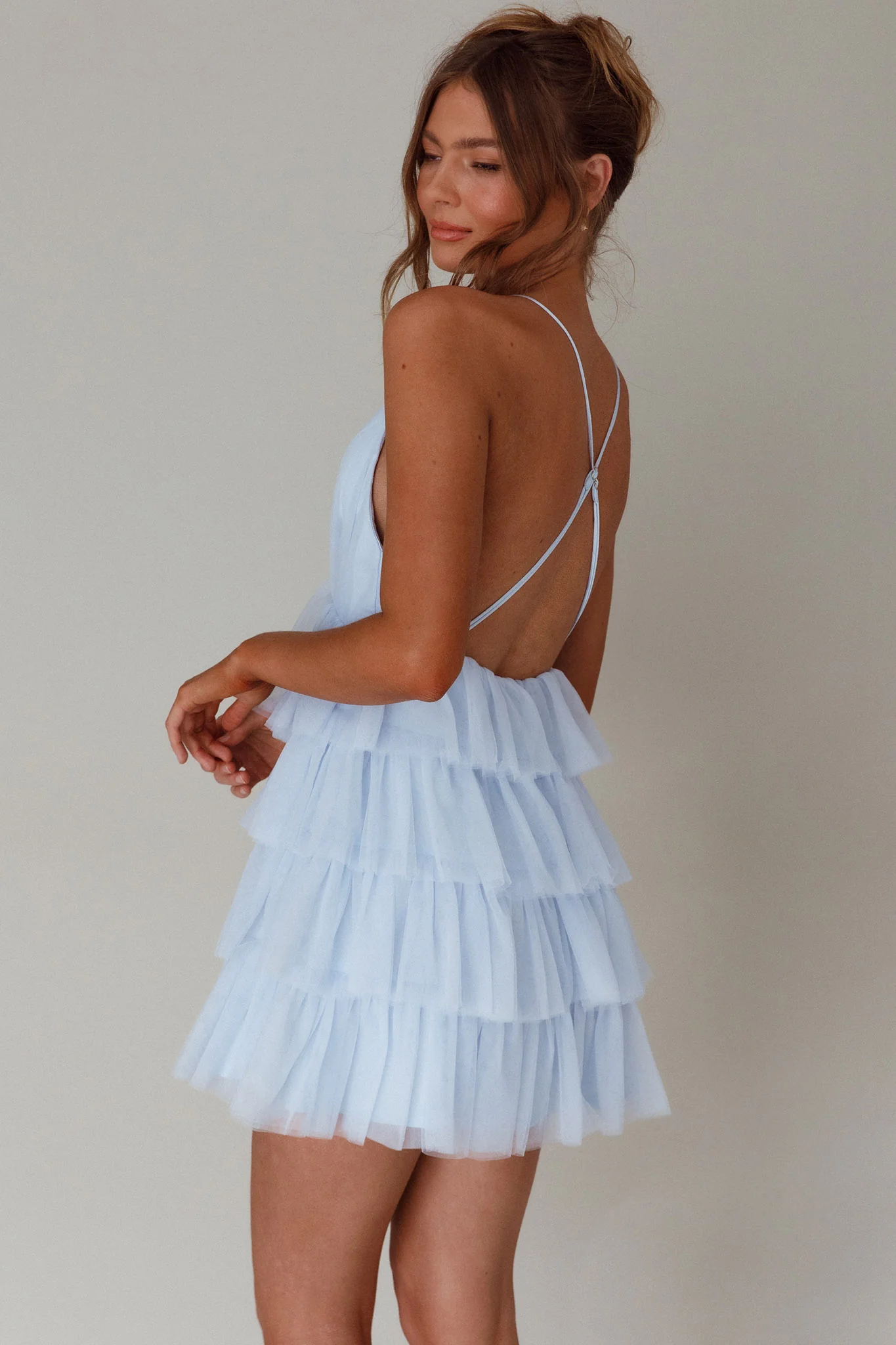 Auguste Tiered Frill Mini Dress Sky Blue - Image 7