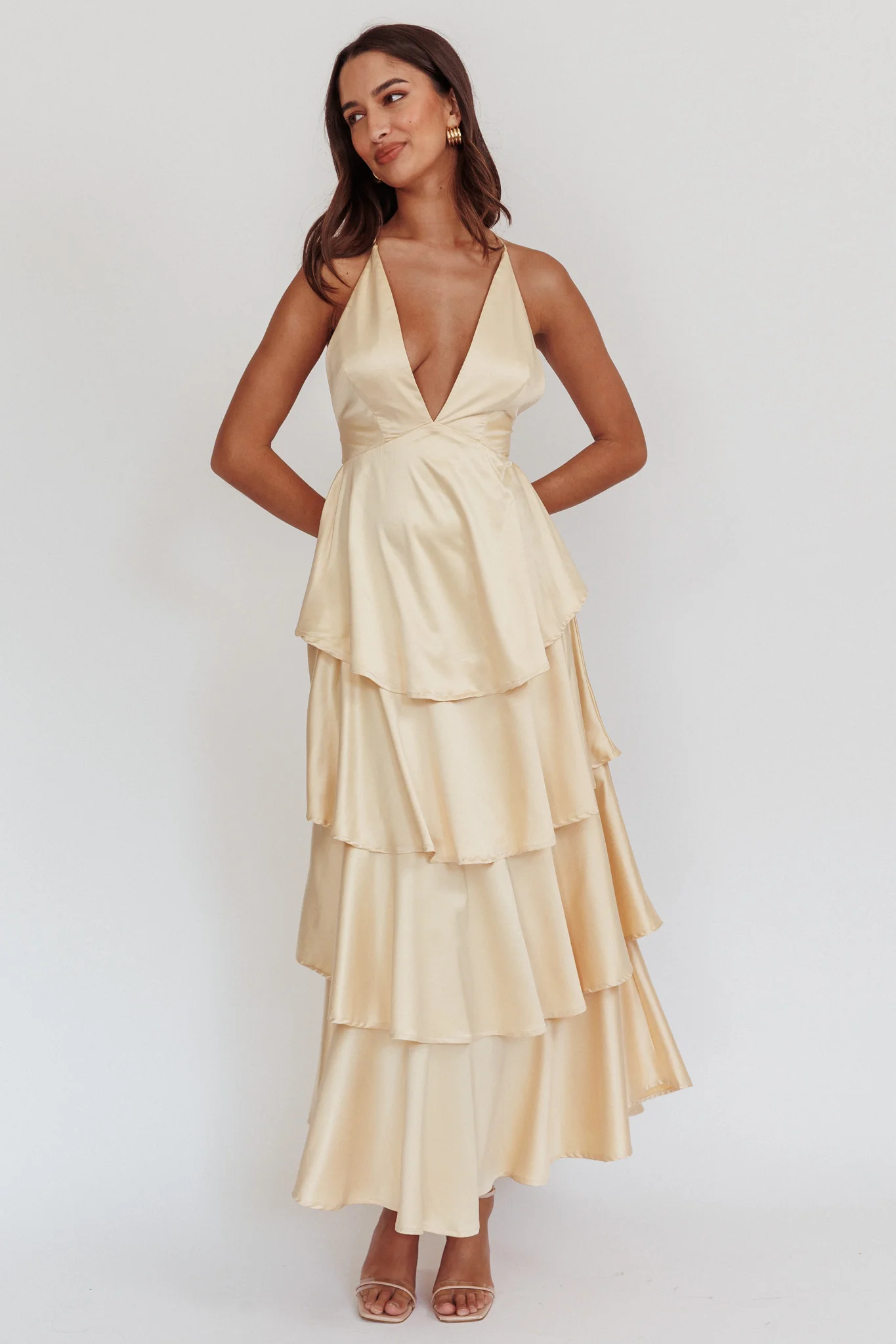 Auguste Tiered Frill Strappy Back Dress Butter - Image 3