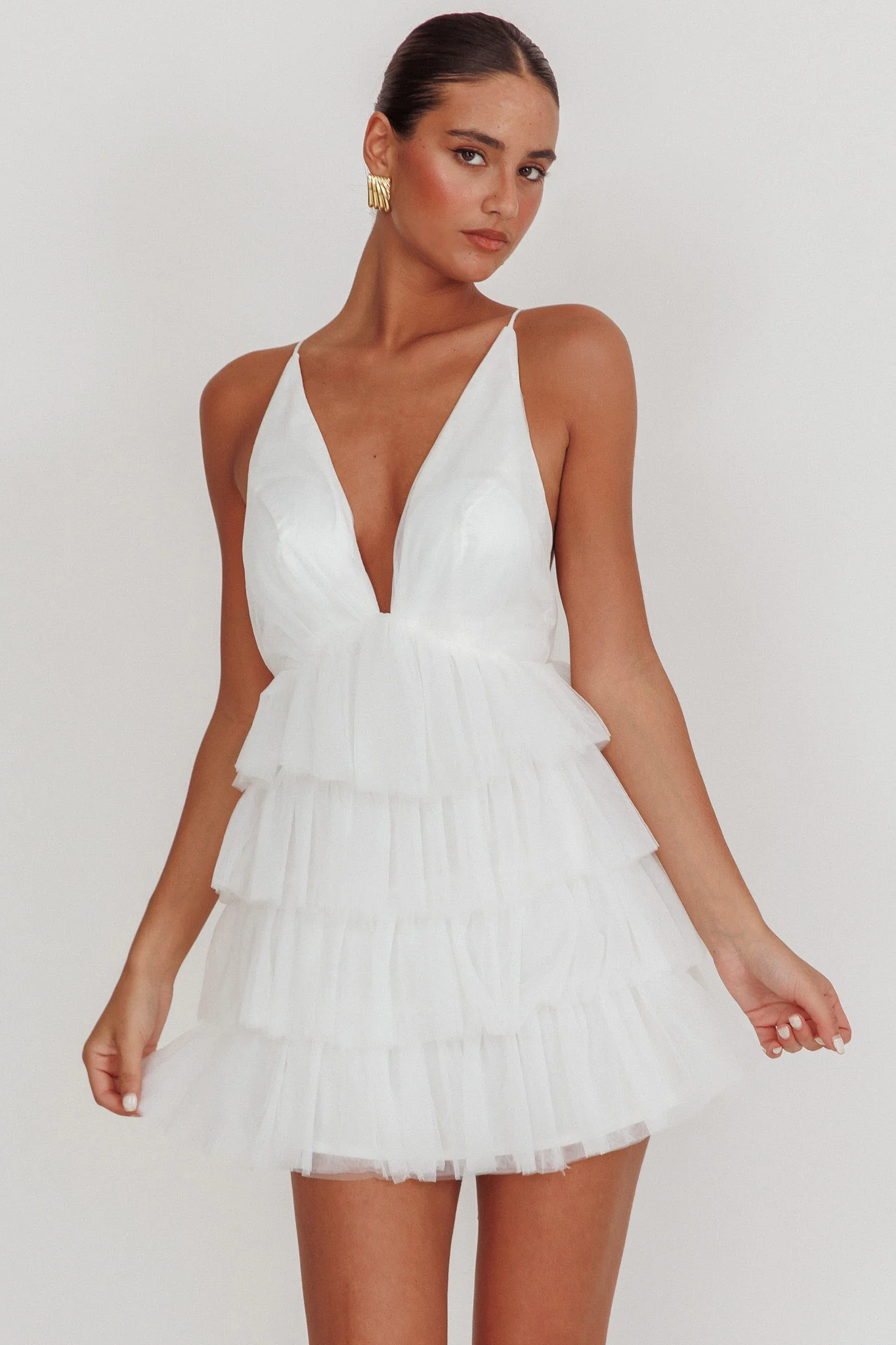 Auguste Tiered Ruffle Tulle Mini Dress White - Image 5