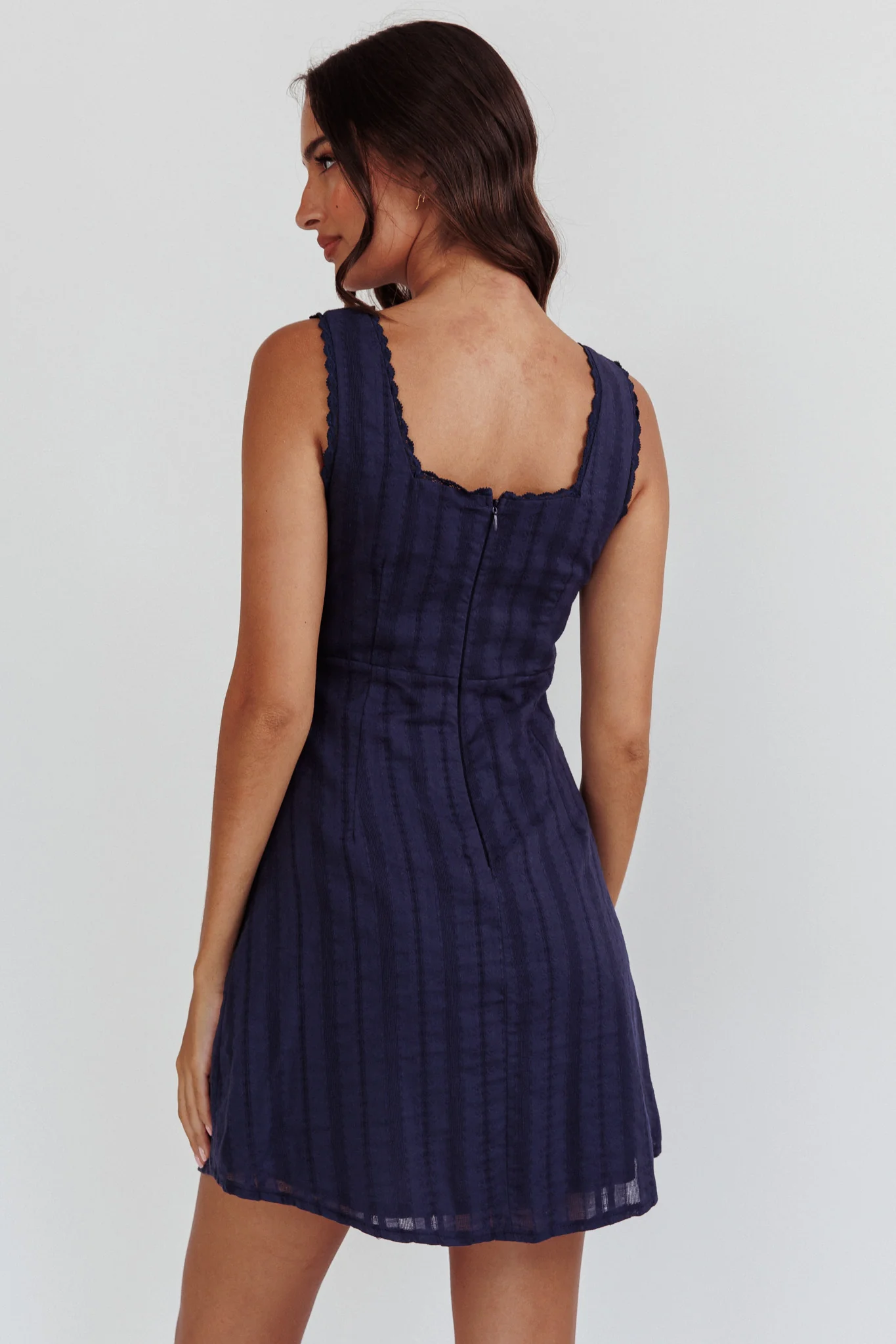 Aura Girl Square Neckline Mini Dress Navy - Image 2