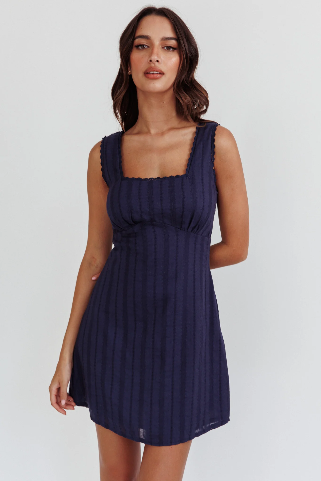 Aura Girl Square Neckline Mini Dress Navy - Image 5