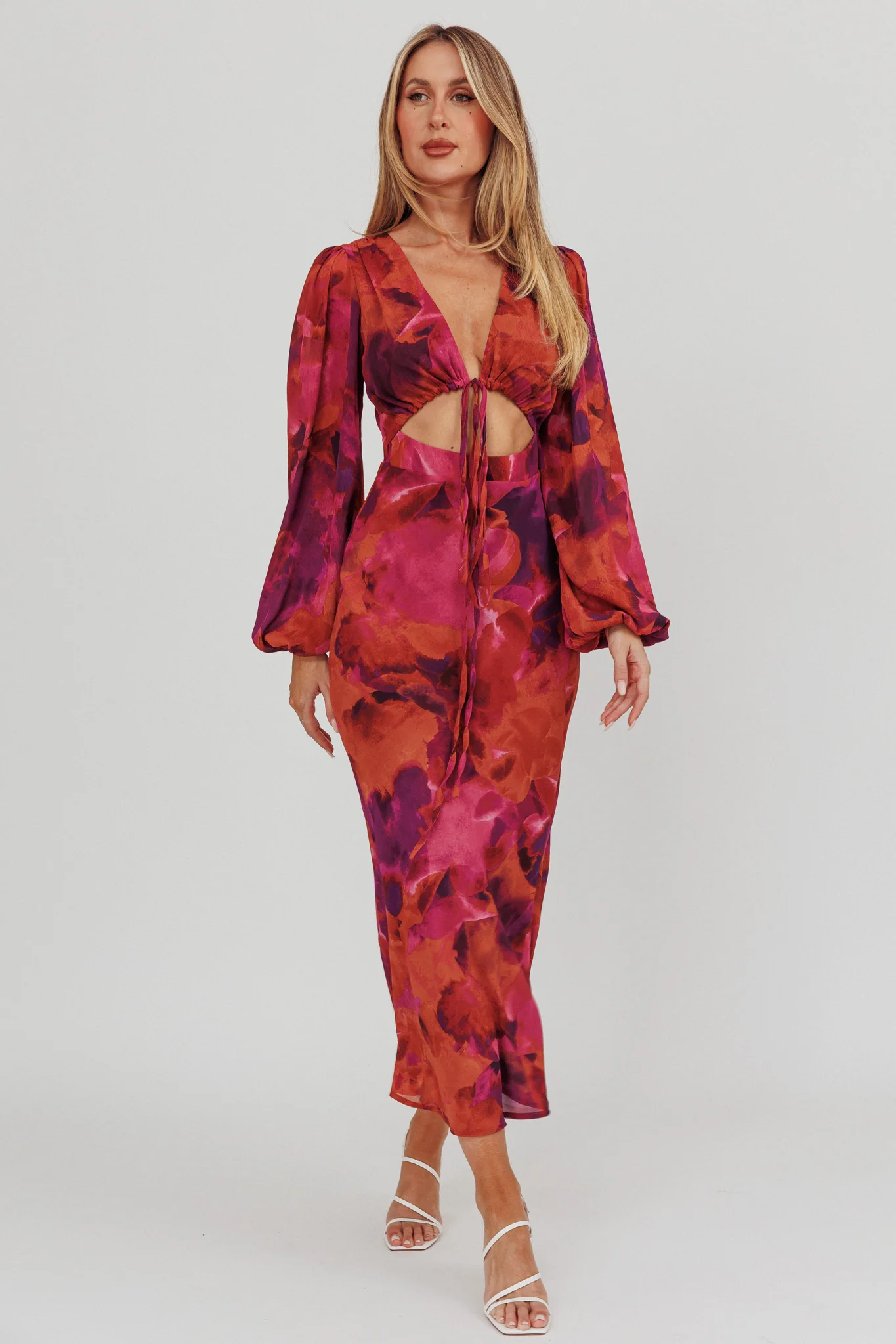 Aurora Dreams Cut-Out Waist Midi Dress Dark Rose - Image 3
