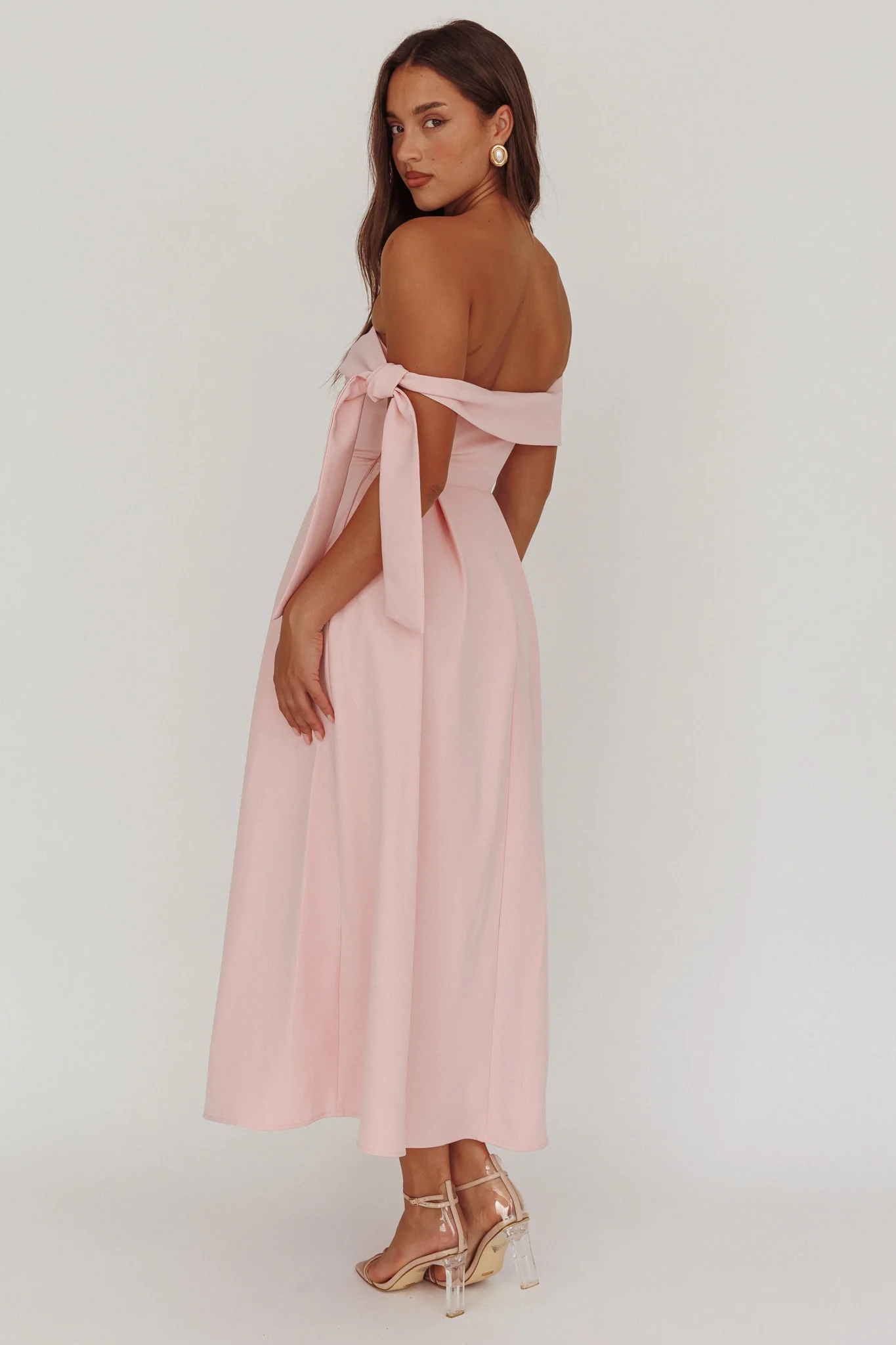 Aurora Sky Off-Shoulder Box Pleat Midi Dress Pink - Image 2
