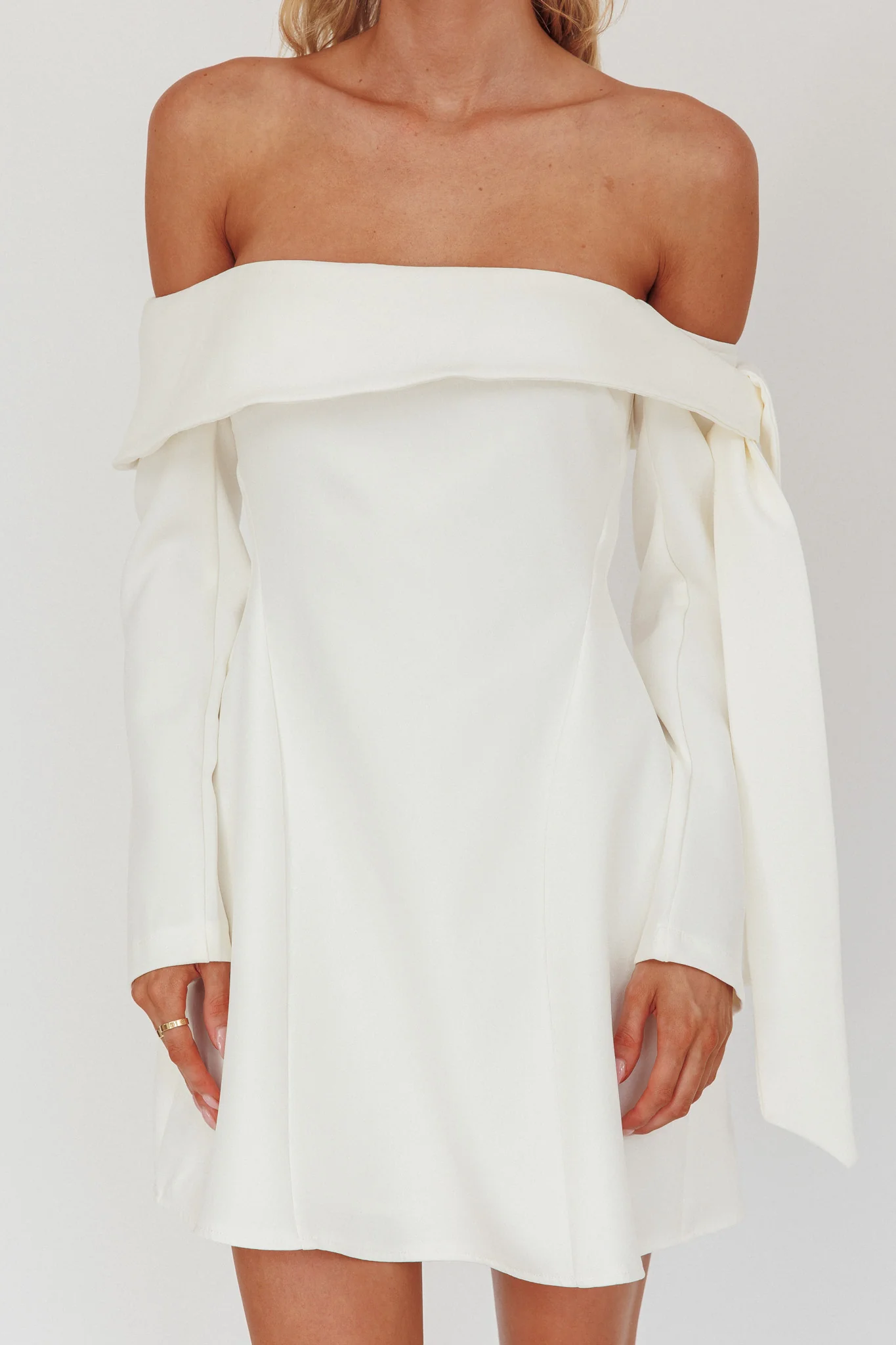 Aurora Sky Off-Shoulder Tie Mini Dress White - Image 3