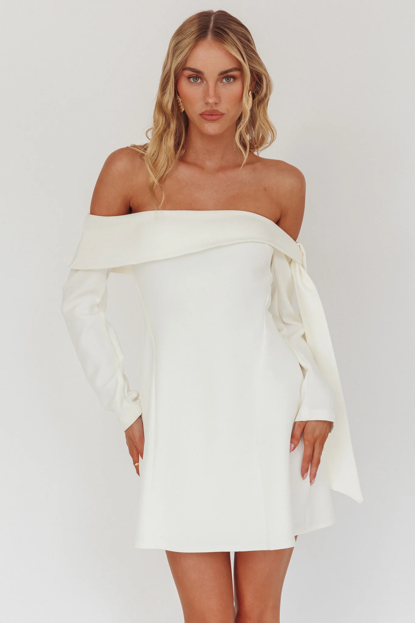 Aurora Sky Off-Shoulder Tie Mini Dress White - Image 5
