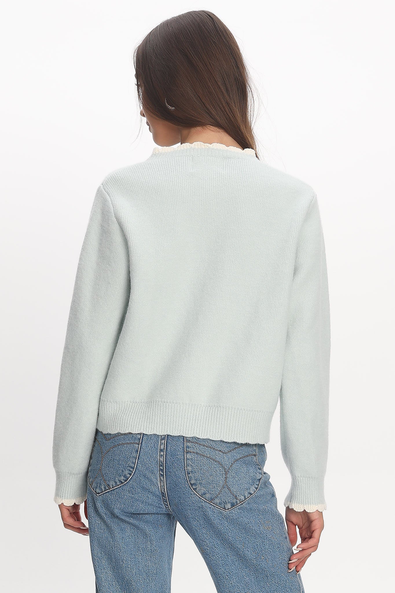 Aurore Scalloped Edge Knit Cardigan Baby Blue - Image 4