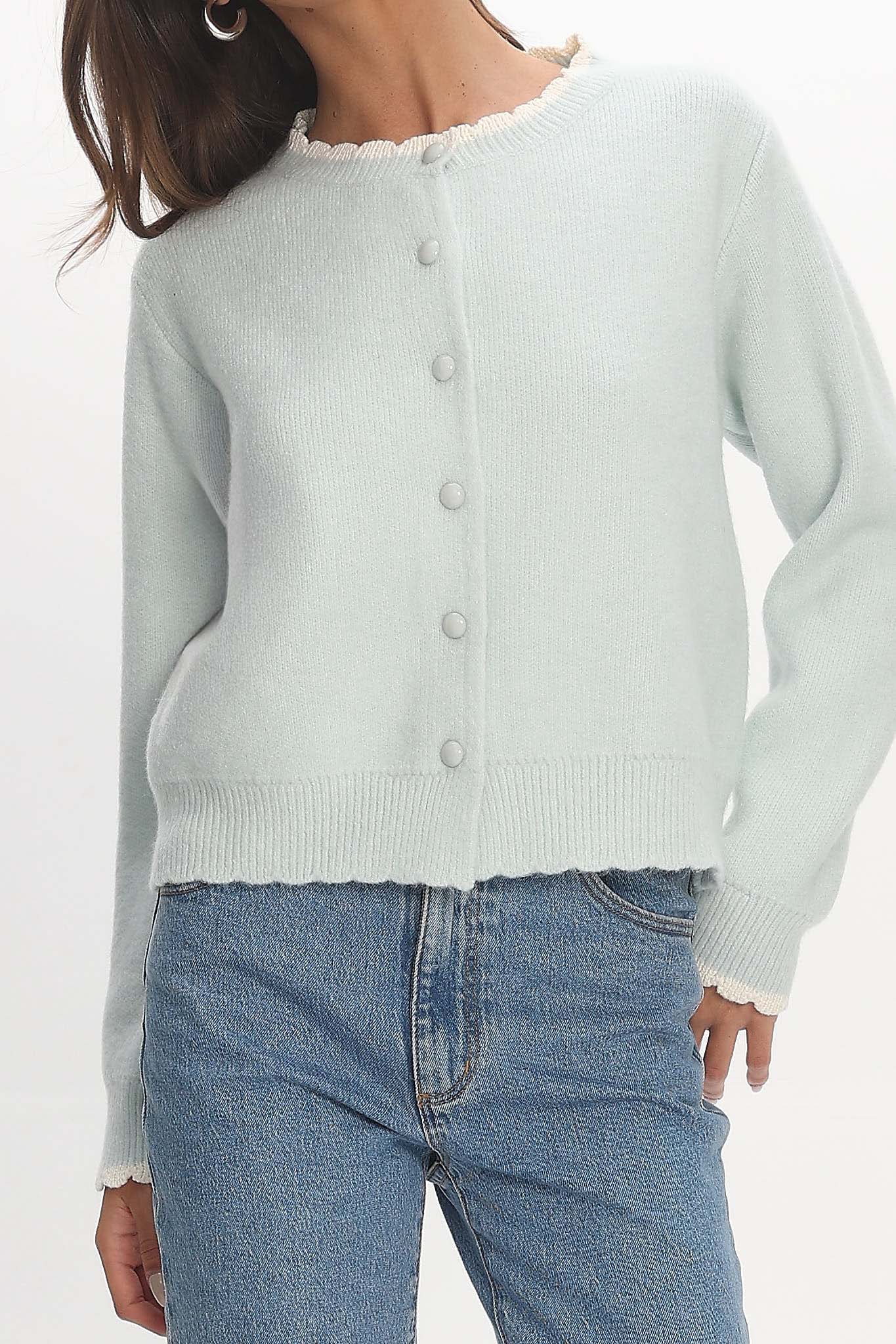 Aurore Scalloped Edge Knit Cardigan Baby Blue - Image 5