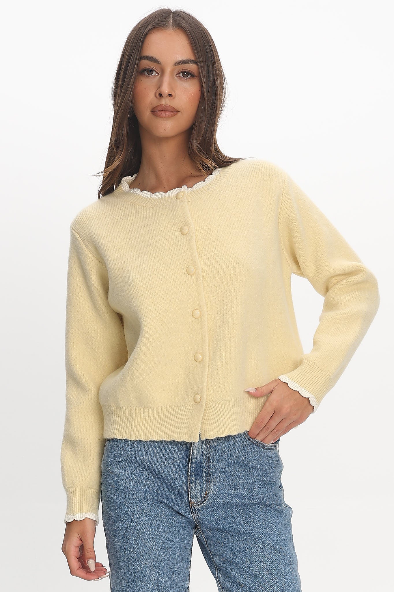 Aurore Scalloped Edge Knit Cardigan Butter - Image 5