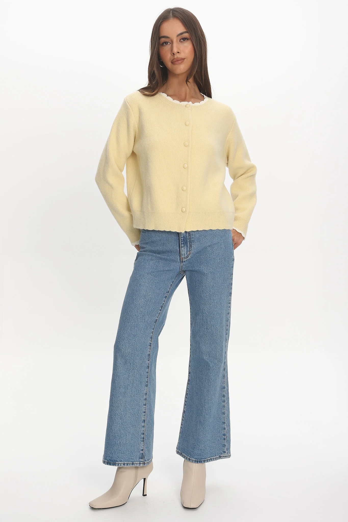 Aurore Scalloped Edge Knit Cardigan Butter - Image 6