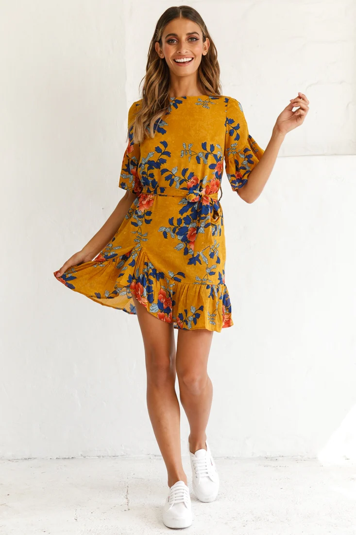 Azealia Floral Wrap Dress Mustard - Image 2
