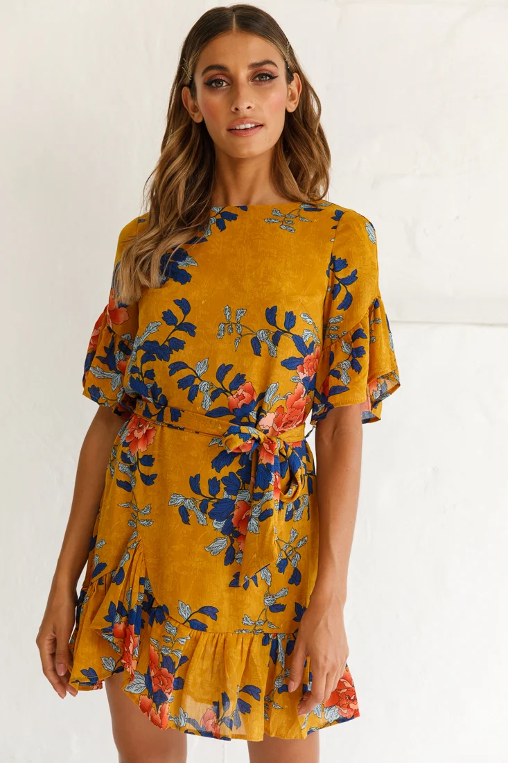 Azealia Floral Wrap Dress Mustard - Image 5