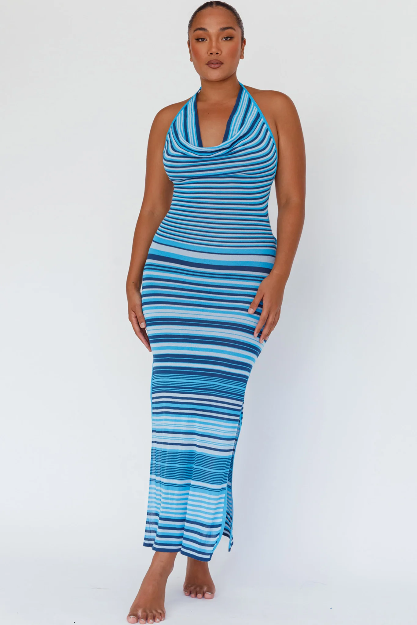 Azure Shores Knit Midi Dress Striped Blue - Image 9