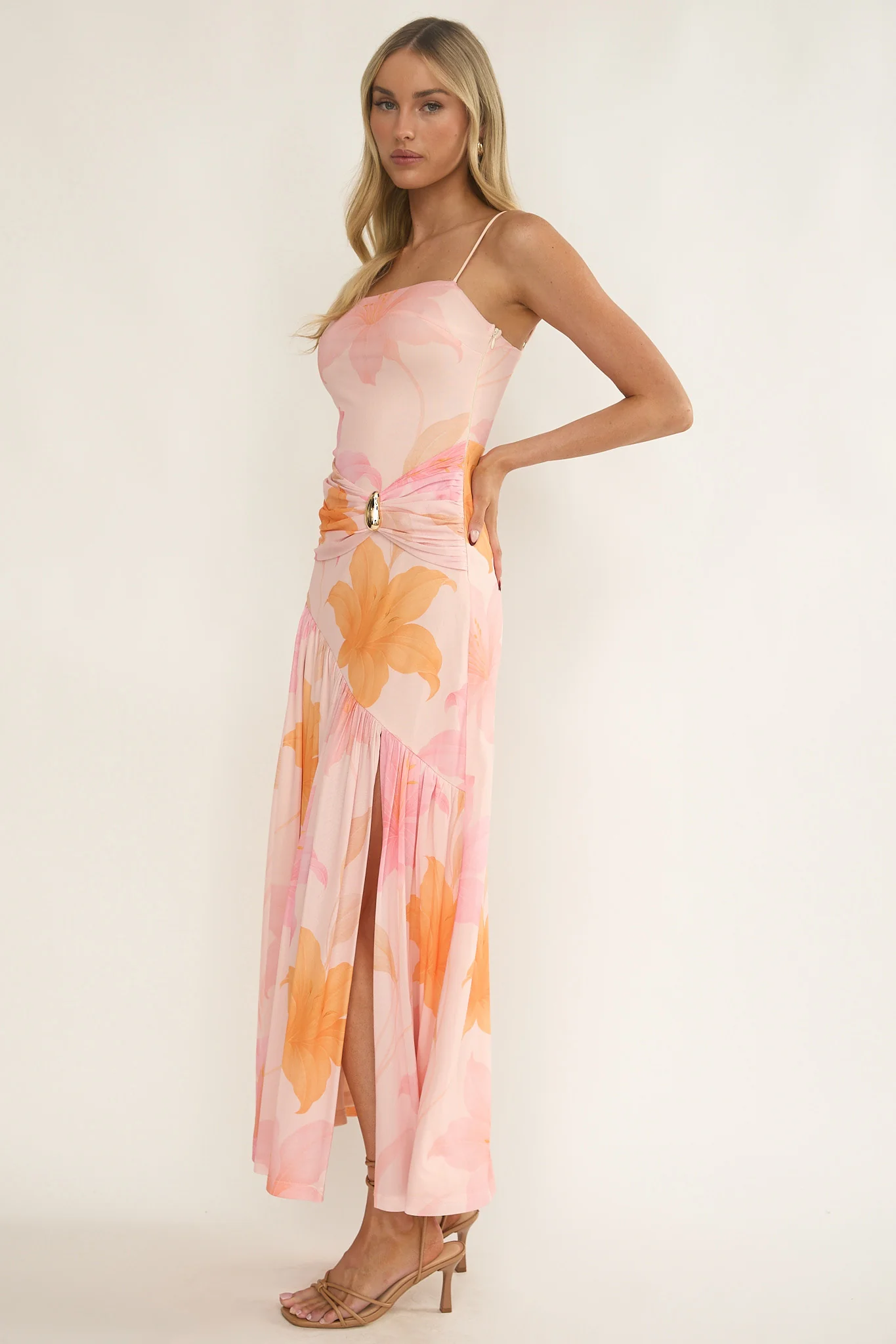 Azure Sun Drop Waist Split Maxi Dress Print Orange - Image 6