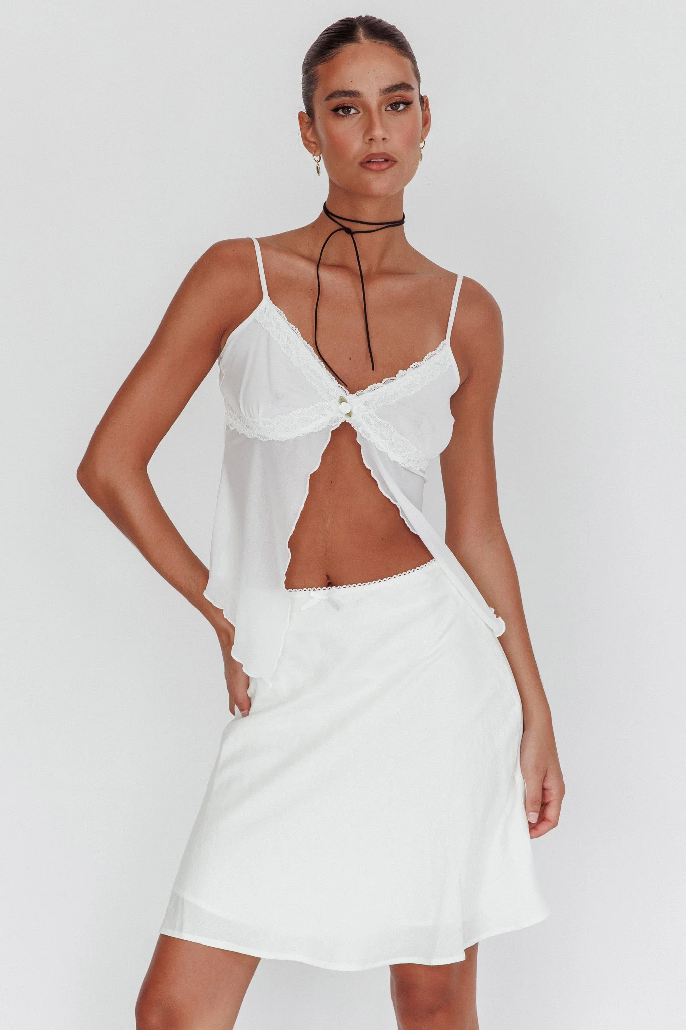 Babydolls Lace Trim Split Top Off White - Image 6