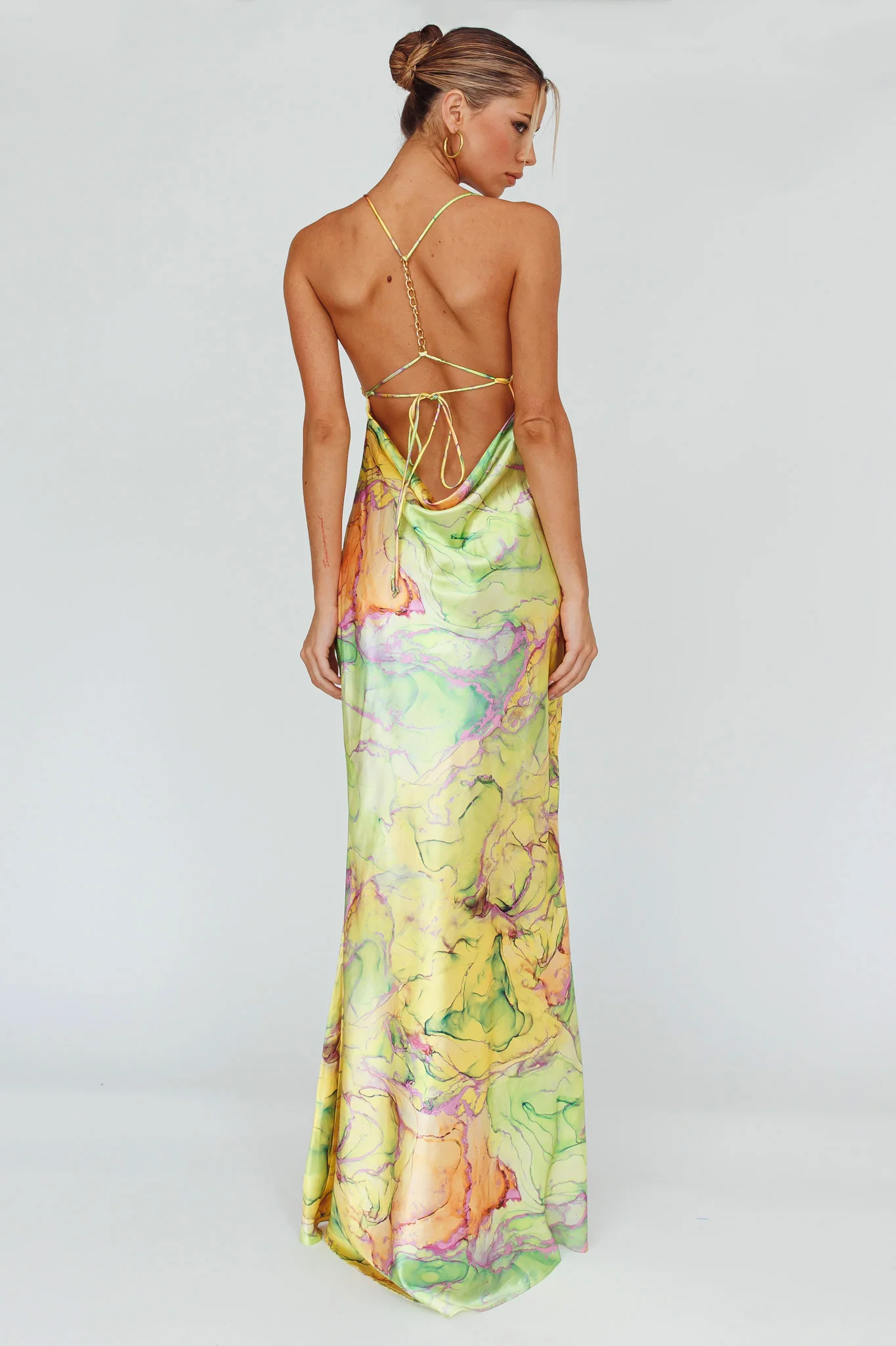 Bailey Strappy Chain Back Maxi Dress Lime - Image 2