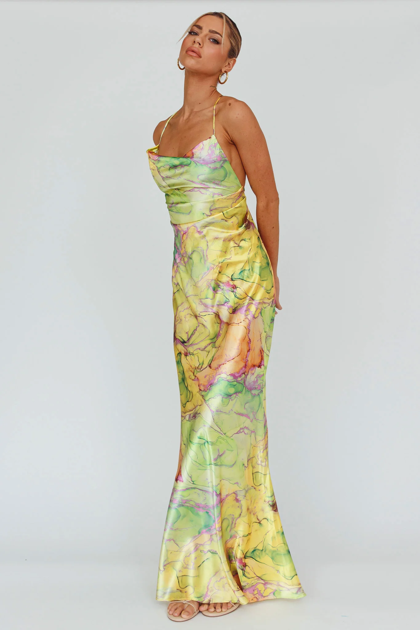 Bailey Strappy Chain Back Maxi Dress Lime - Image 3