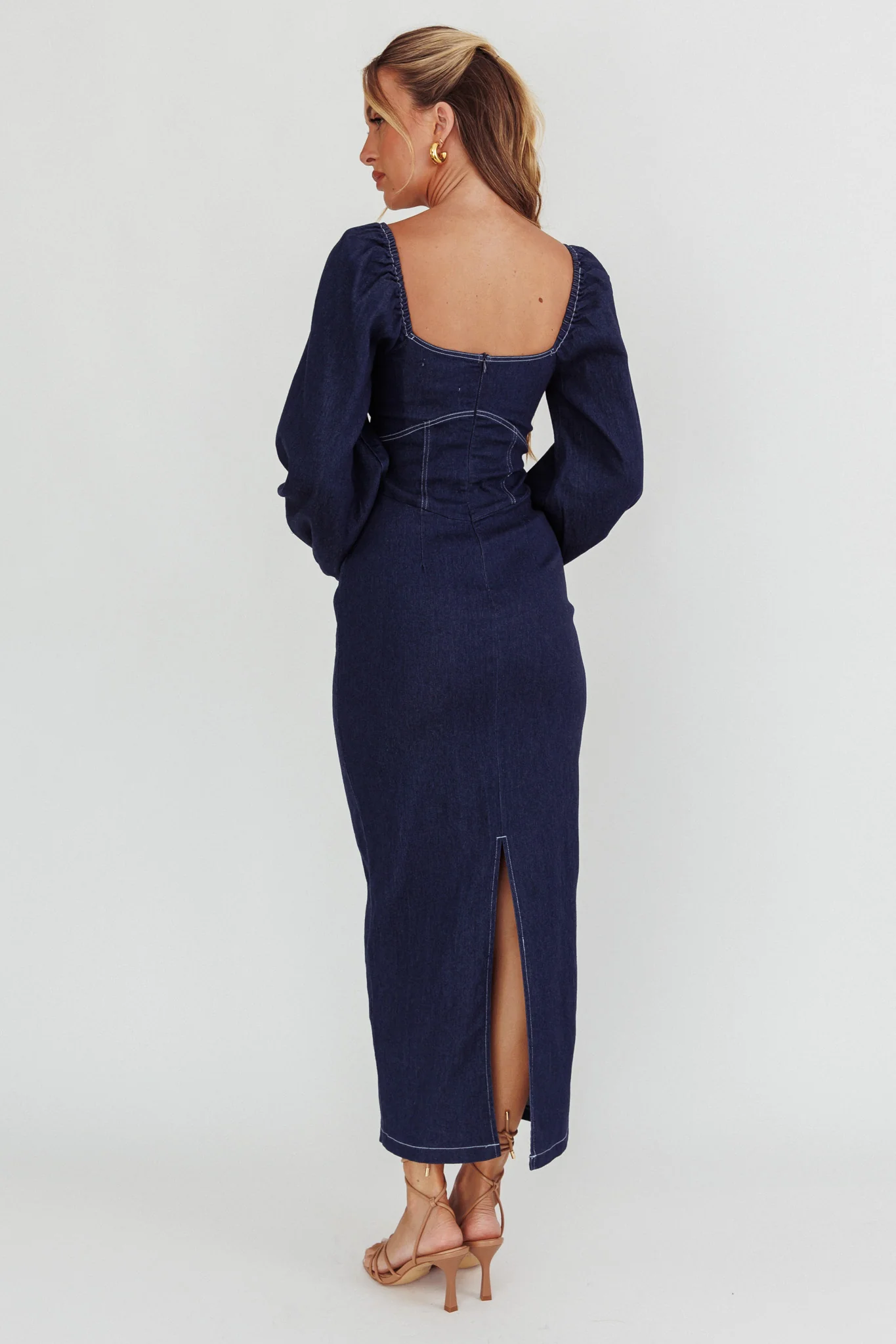 Bay Side Long Sleeve Denim Midi Dress Indigo - Image 2