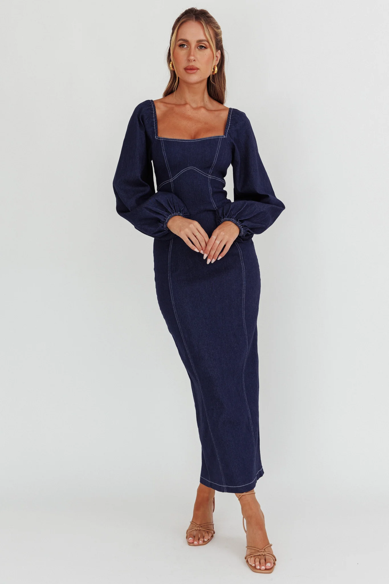 Bay Side Long Sleeve Denim Midi Dress Indigo - Image 5