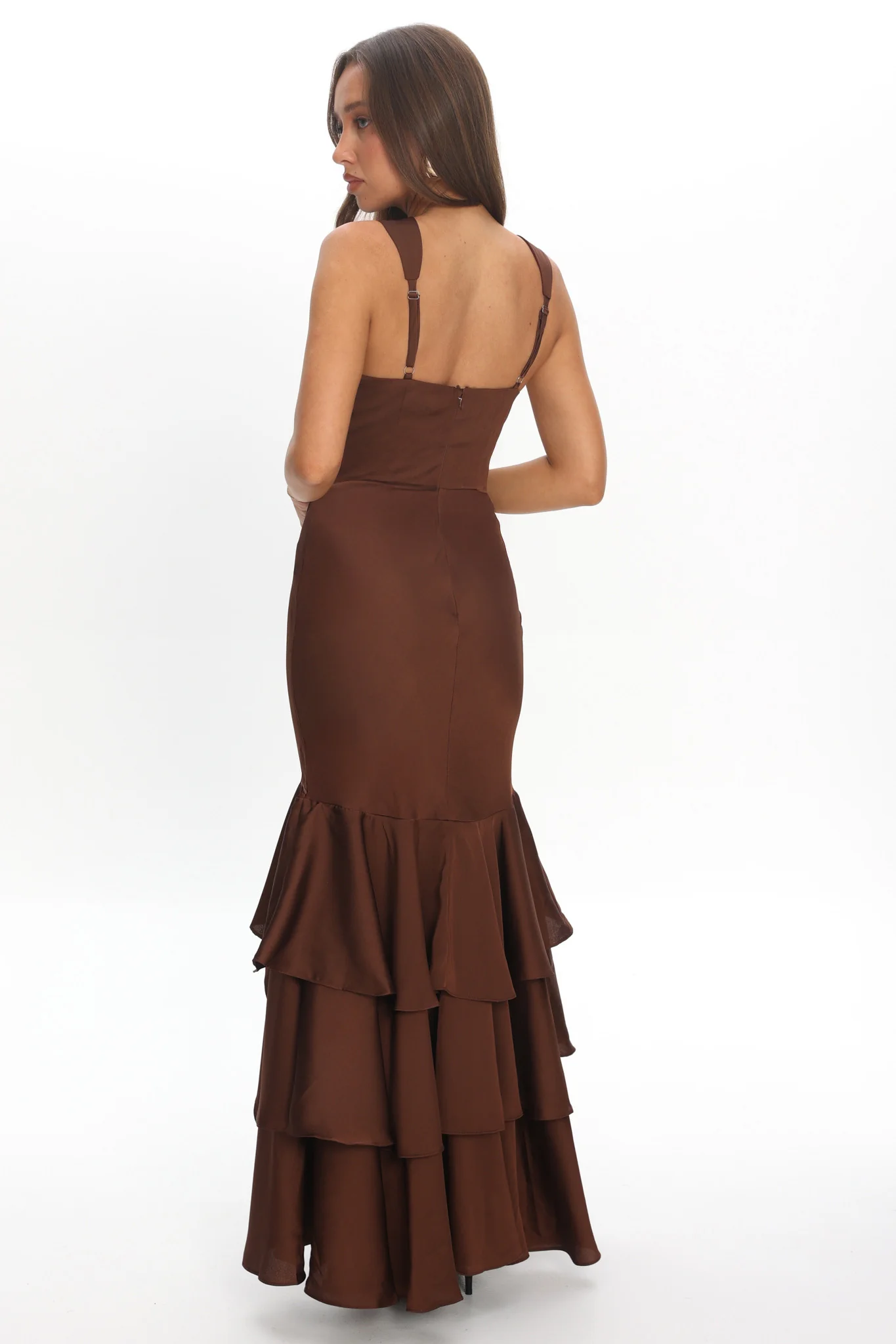 Baylin Layered Mermaid Hem Maxi Dress Coffee - Image 4