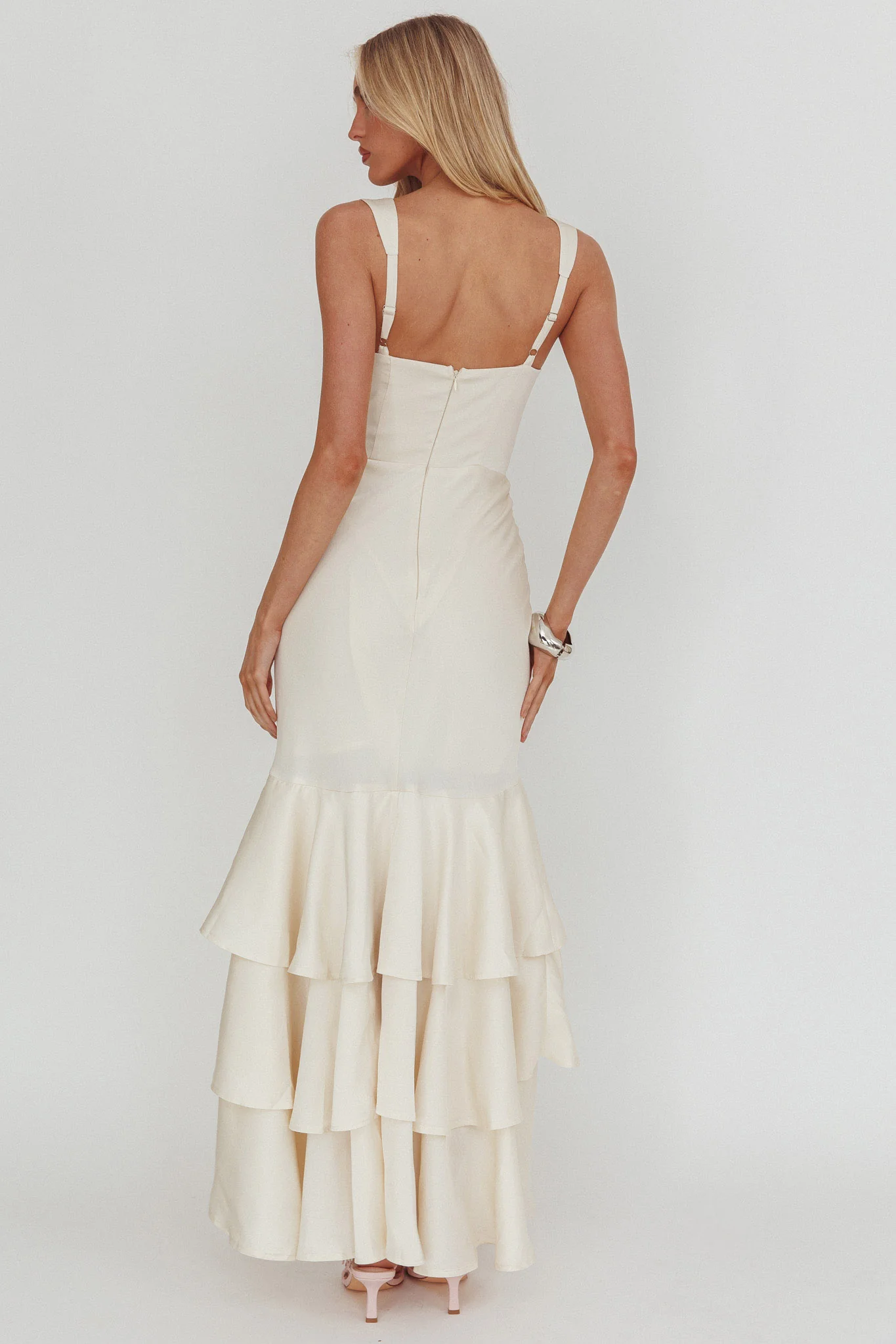 Baylin Layered Mermaid Hem Maxi Dress Cream - Image 2