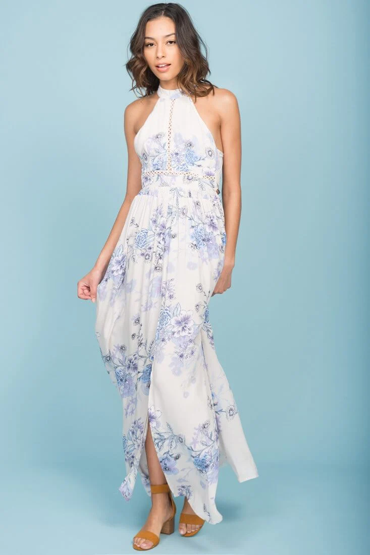 Baylor Floral Print Halter Maxi Dress Beige - Image 2