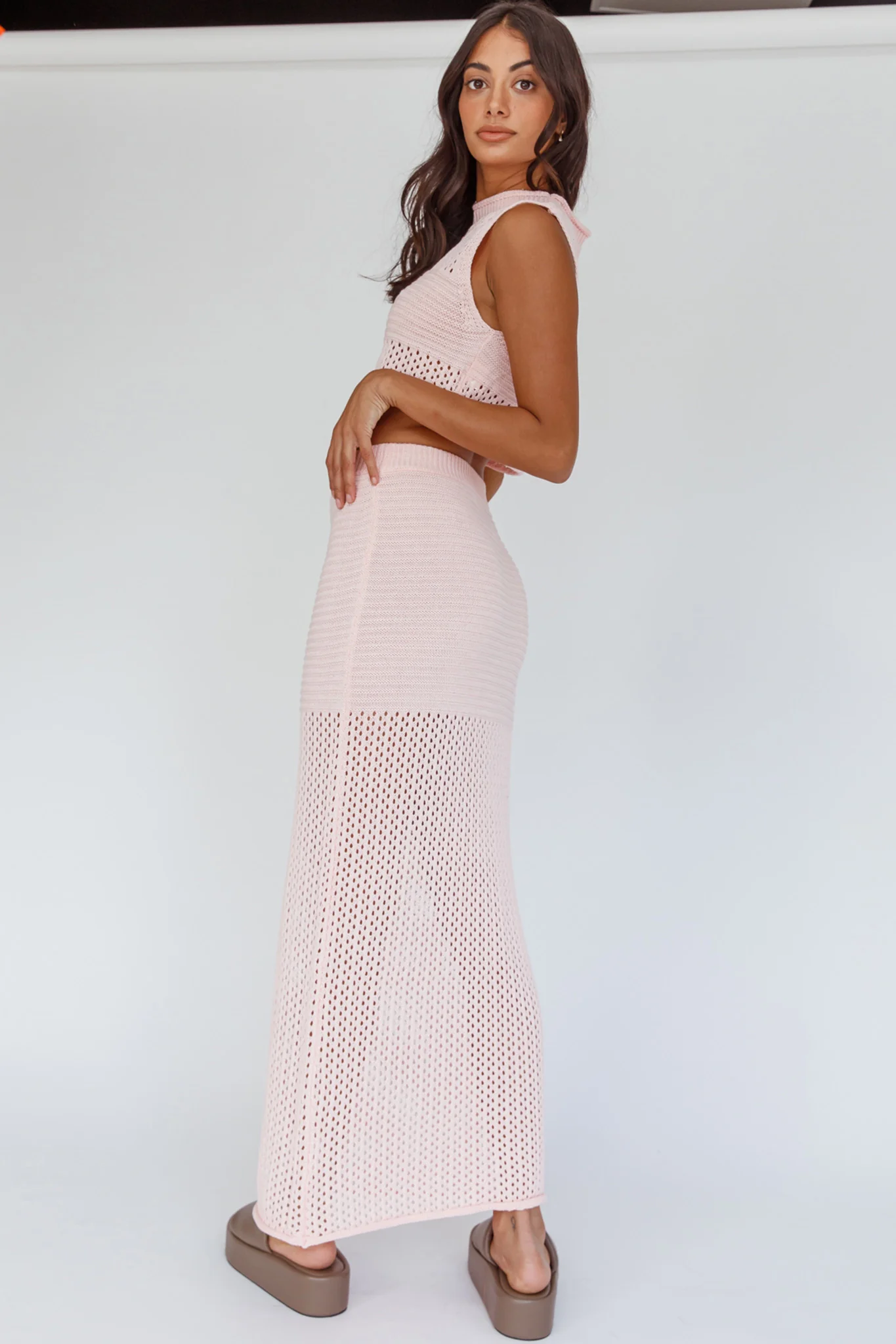 Bayside Crochet Maxi Skirt Pink - Image 2