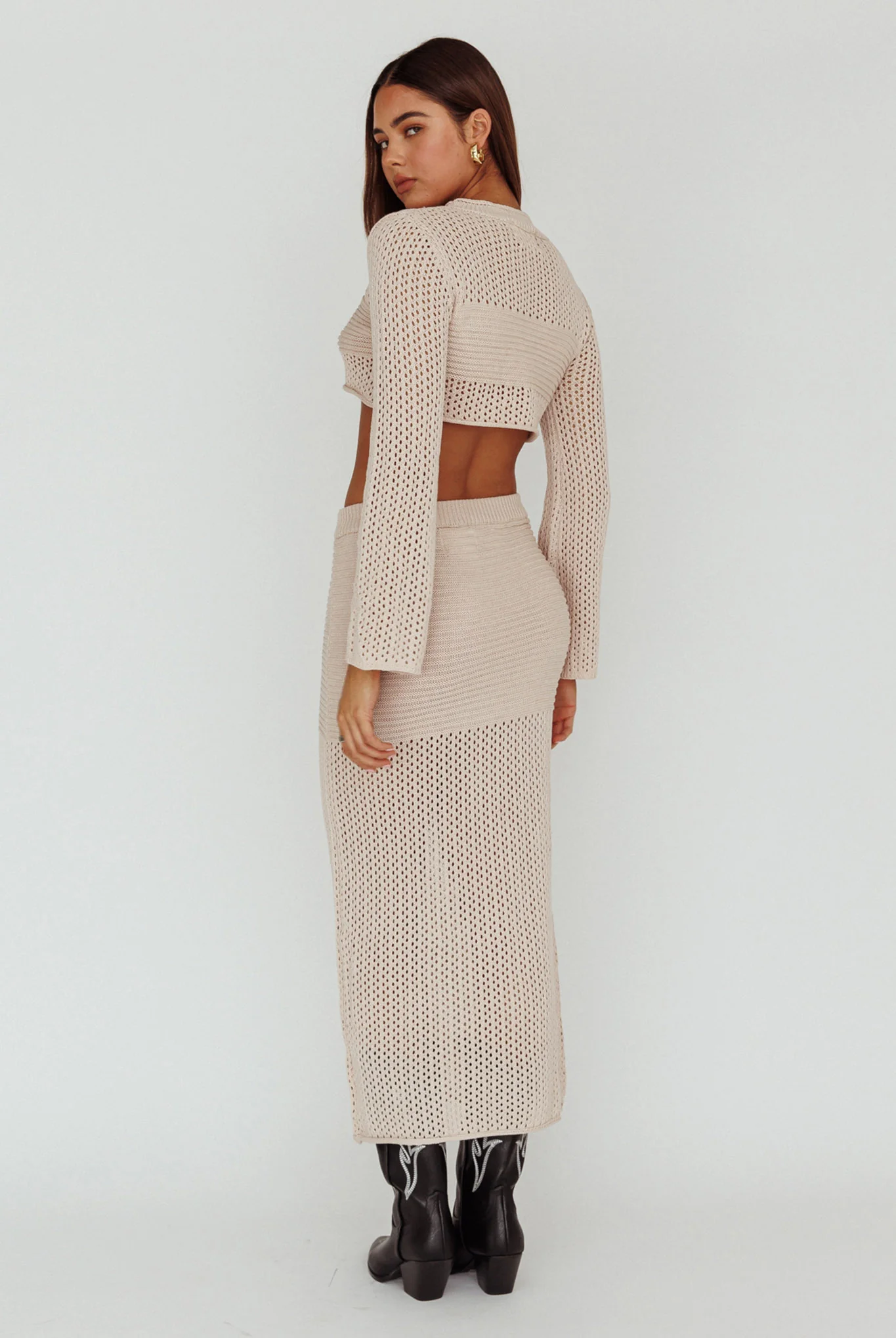 Bayside Crochet Midi Skirt Beige - Image 2