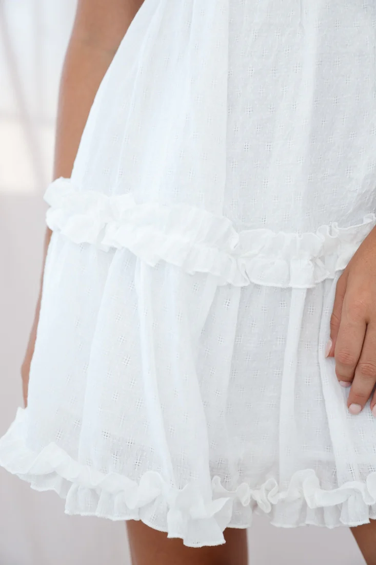 Be Mine Ruffle Strap Tie-Knot Dress White - Image 4