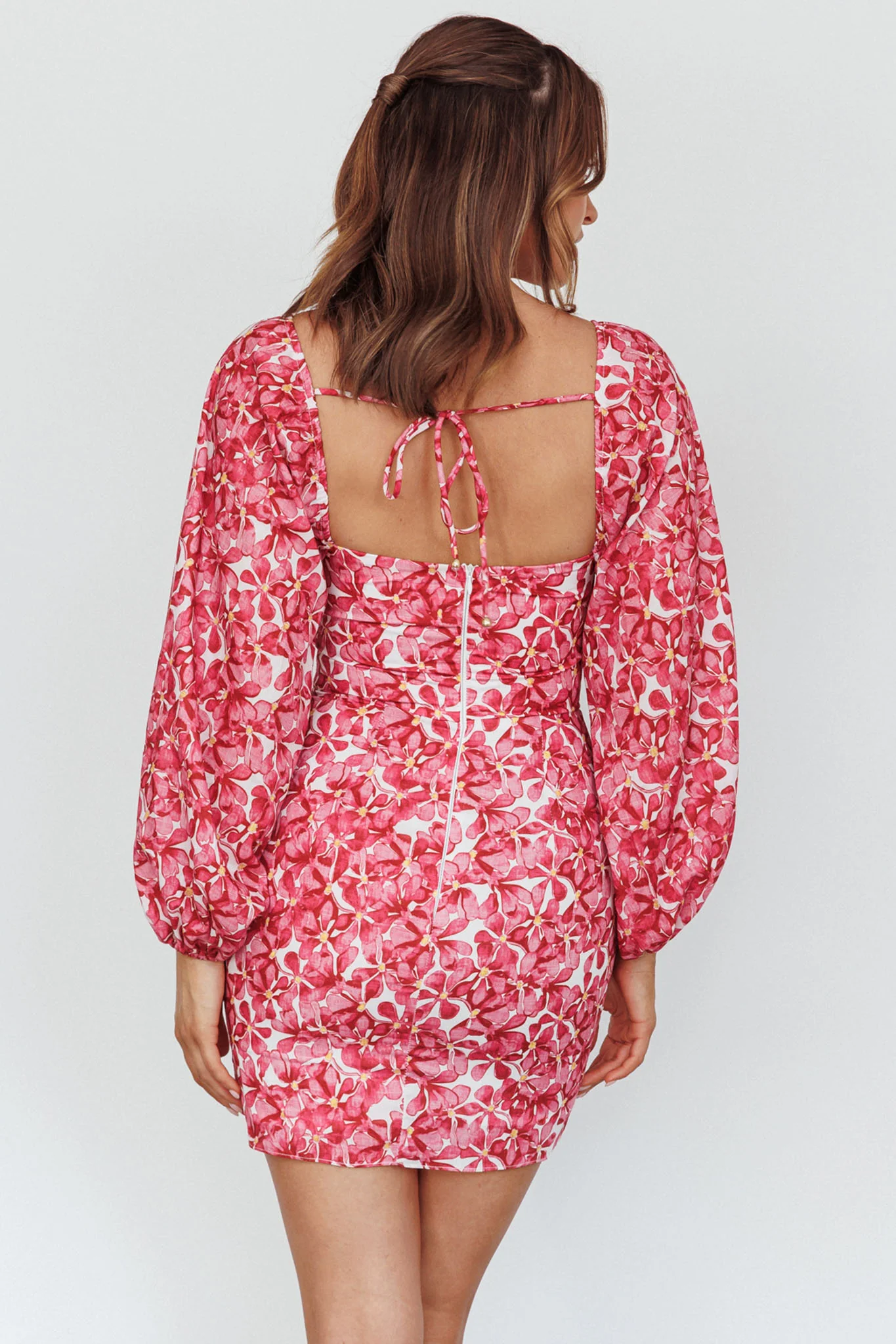 Beaujolais Long Sleeve Ruched Mini Dress Floral Pink - Image 3