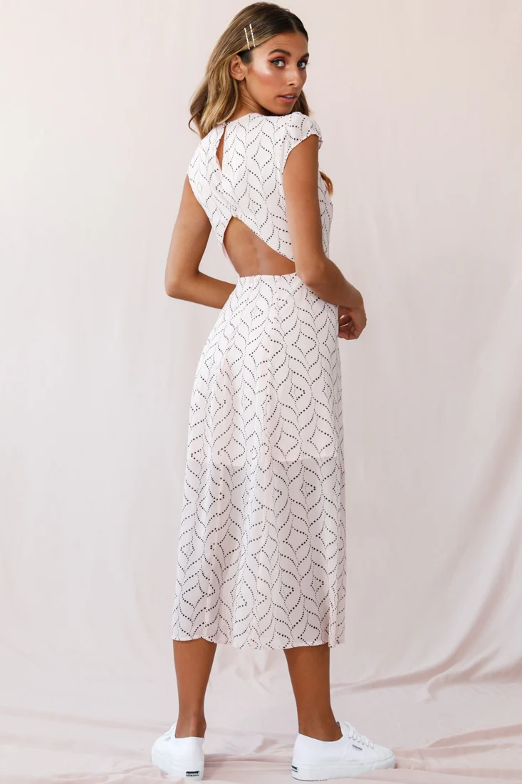 Becky Cap Sleeve Crew Neck Midi Dress Dot Print Blush - Image 3