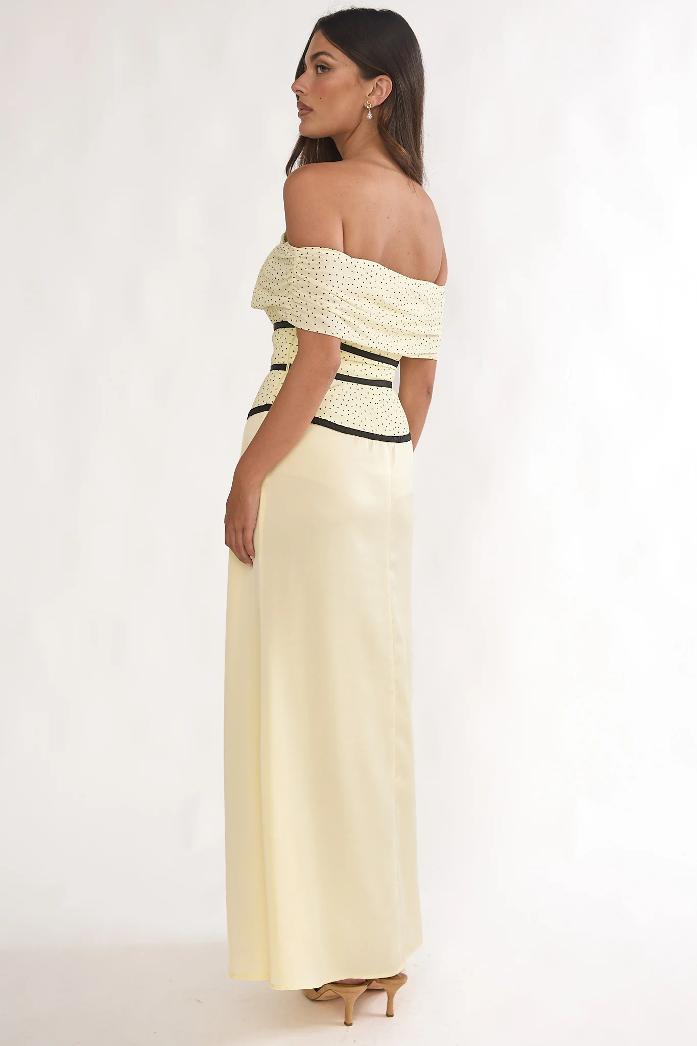 Begonias Off-Shoulder Bow Maxi Dress Spotted Lemon - Image 2