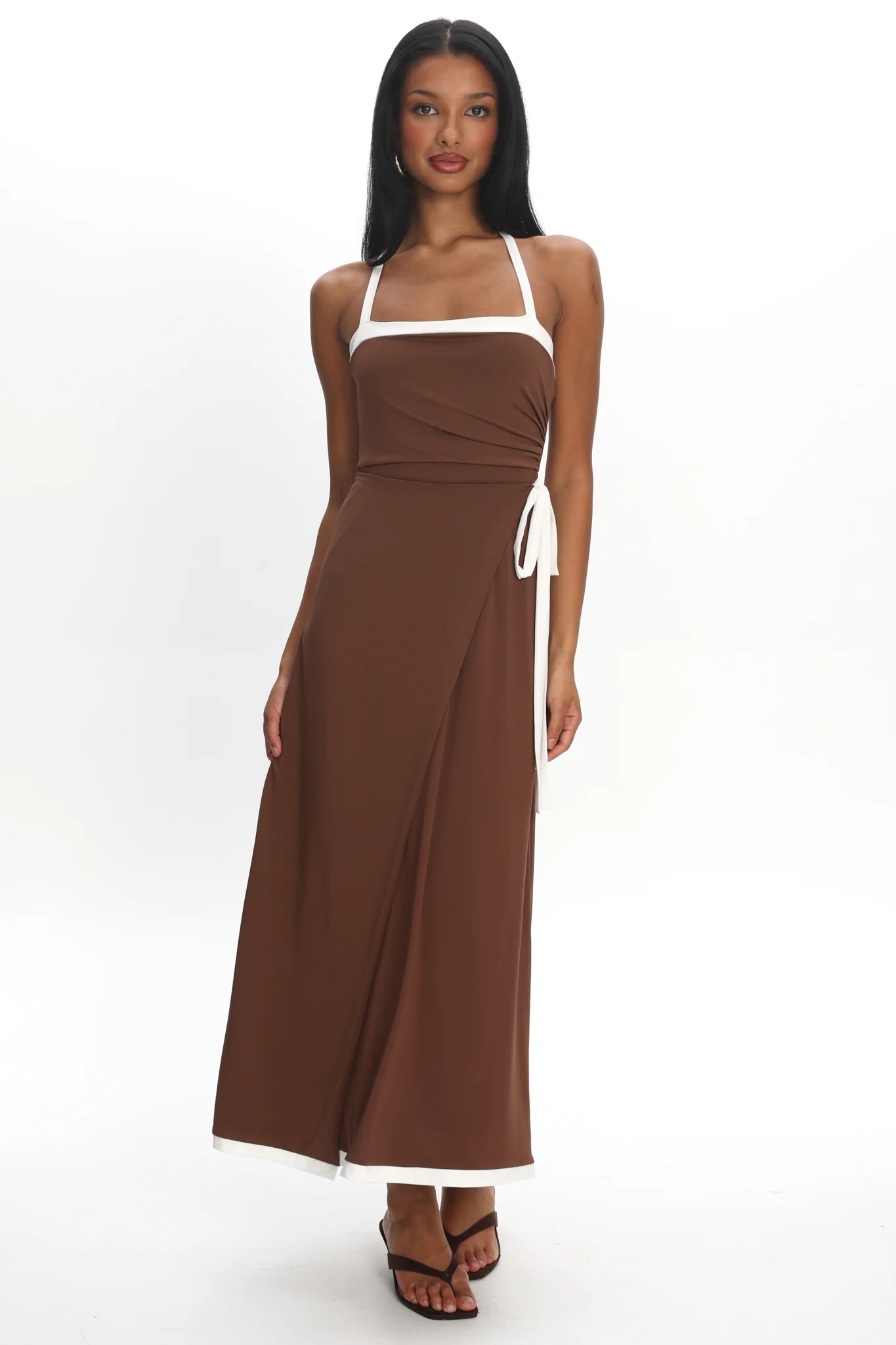 Belira Wrap Front Midi Dress Chocolate