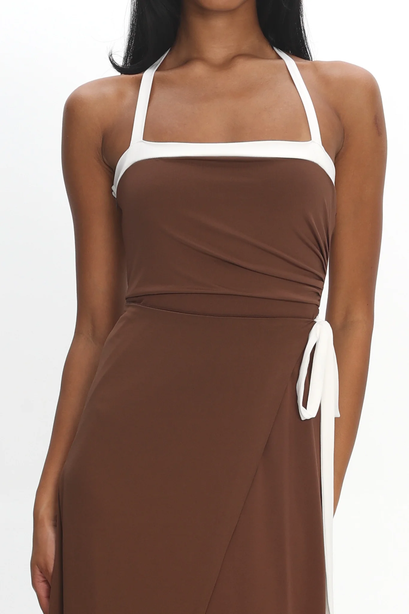 Belira Wrap Front Midi Dress Chocolate - Image 3