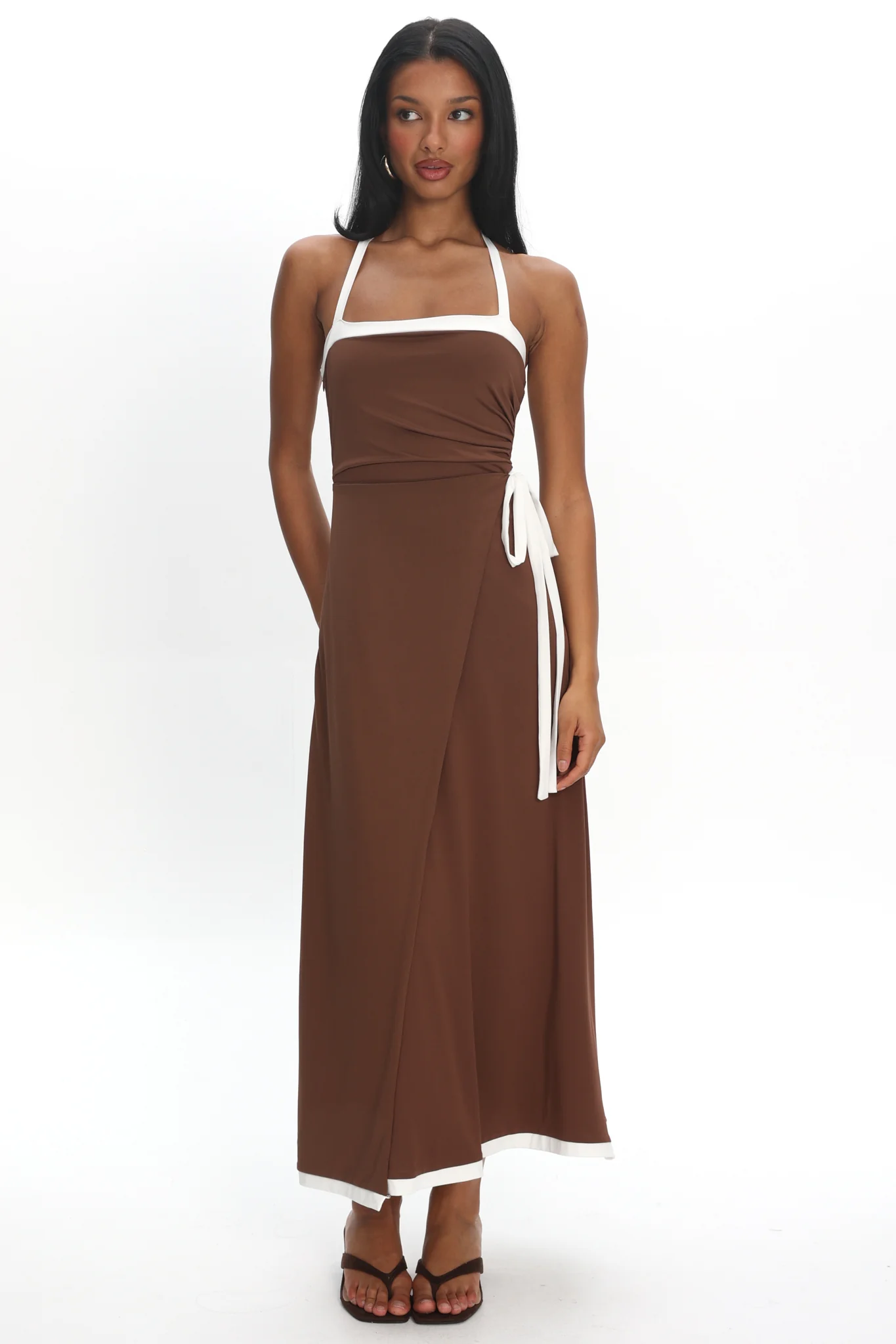 Belira Wrap Front Midi Dress Chocolate - Image 4