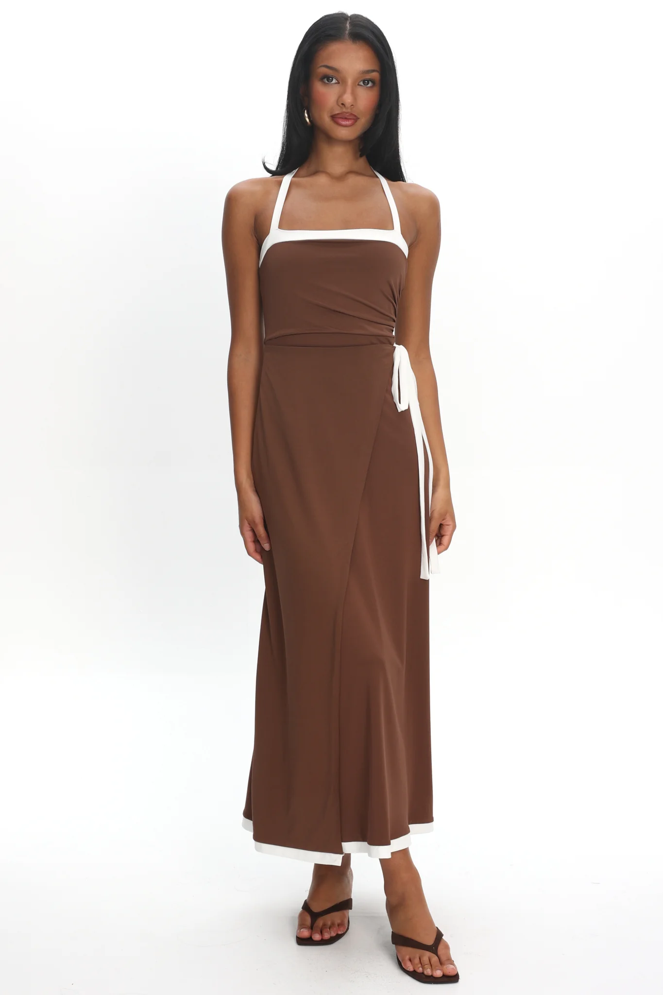 Belira Wrap Front Midi Dress Chocolate - Image 5