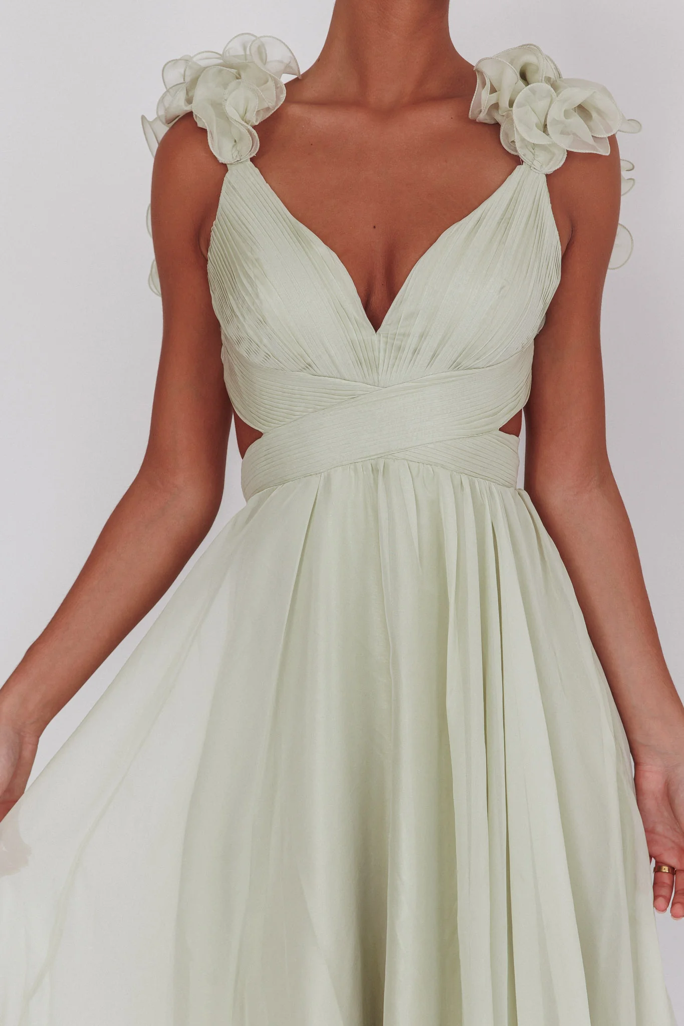 Bellamy Lace-Up Back Ruffle Maxi Dress Sage - Image 5