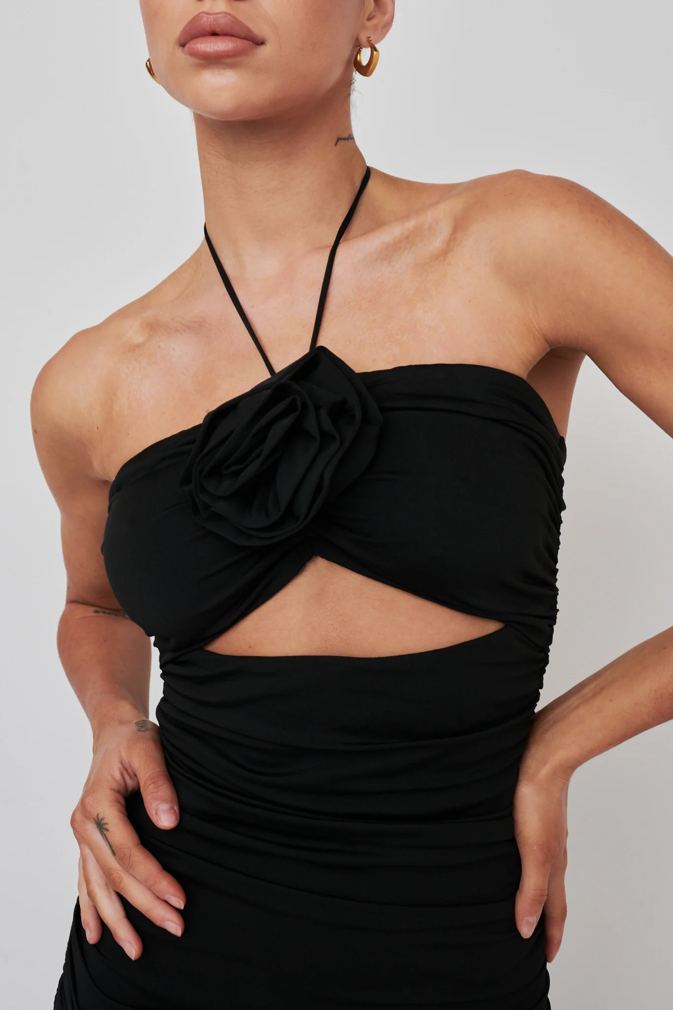 Bellatrix Rose Bust Ruched Mini Dress Black - Image 4
