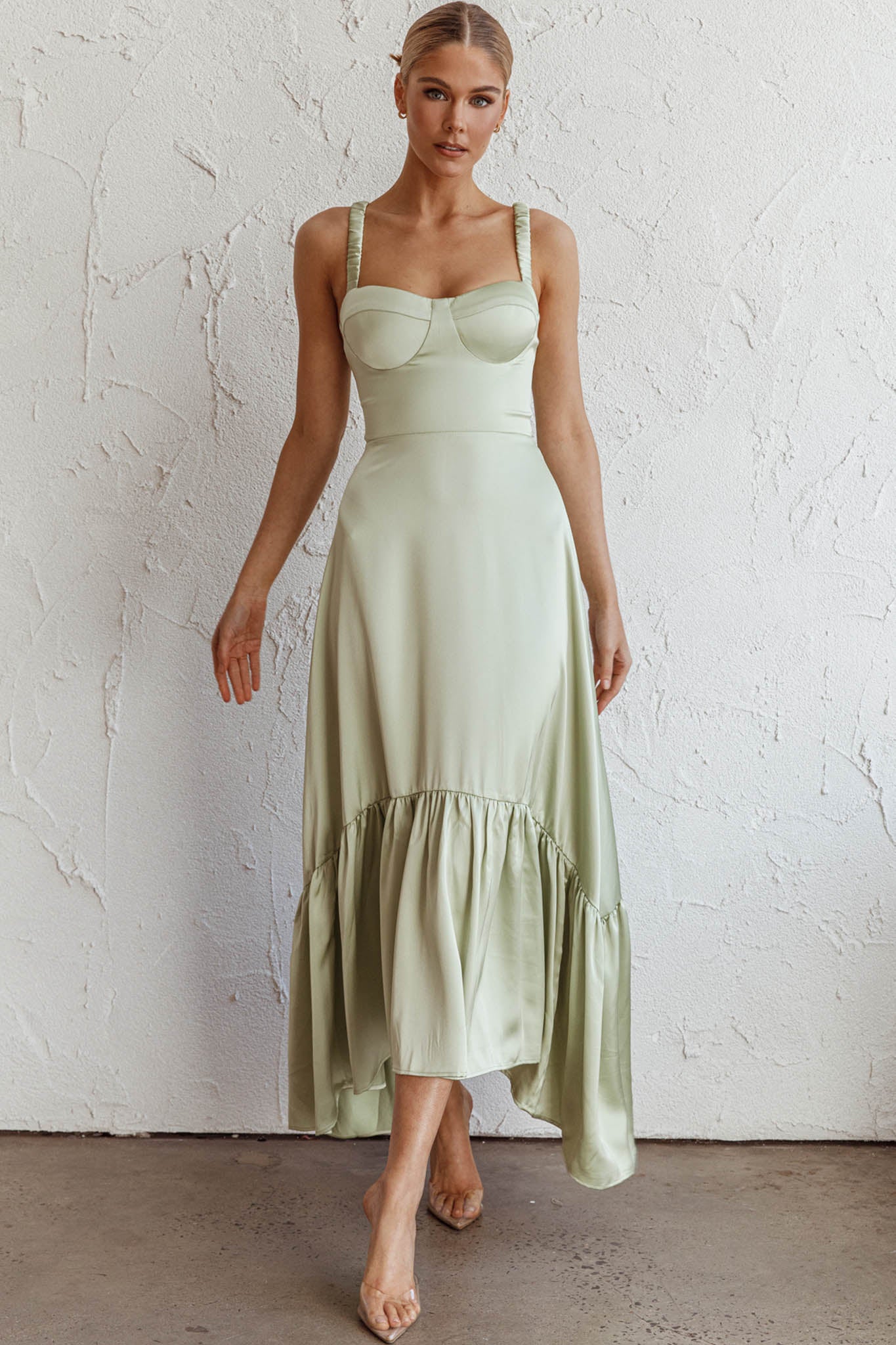 Belle De Jour Flounce Hem Midi Dress Pistachio - Image 3