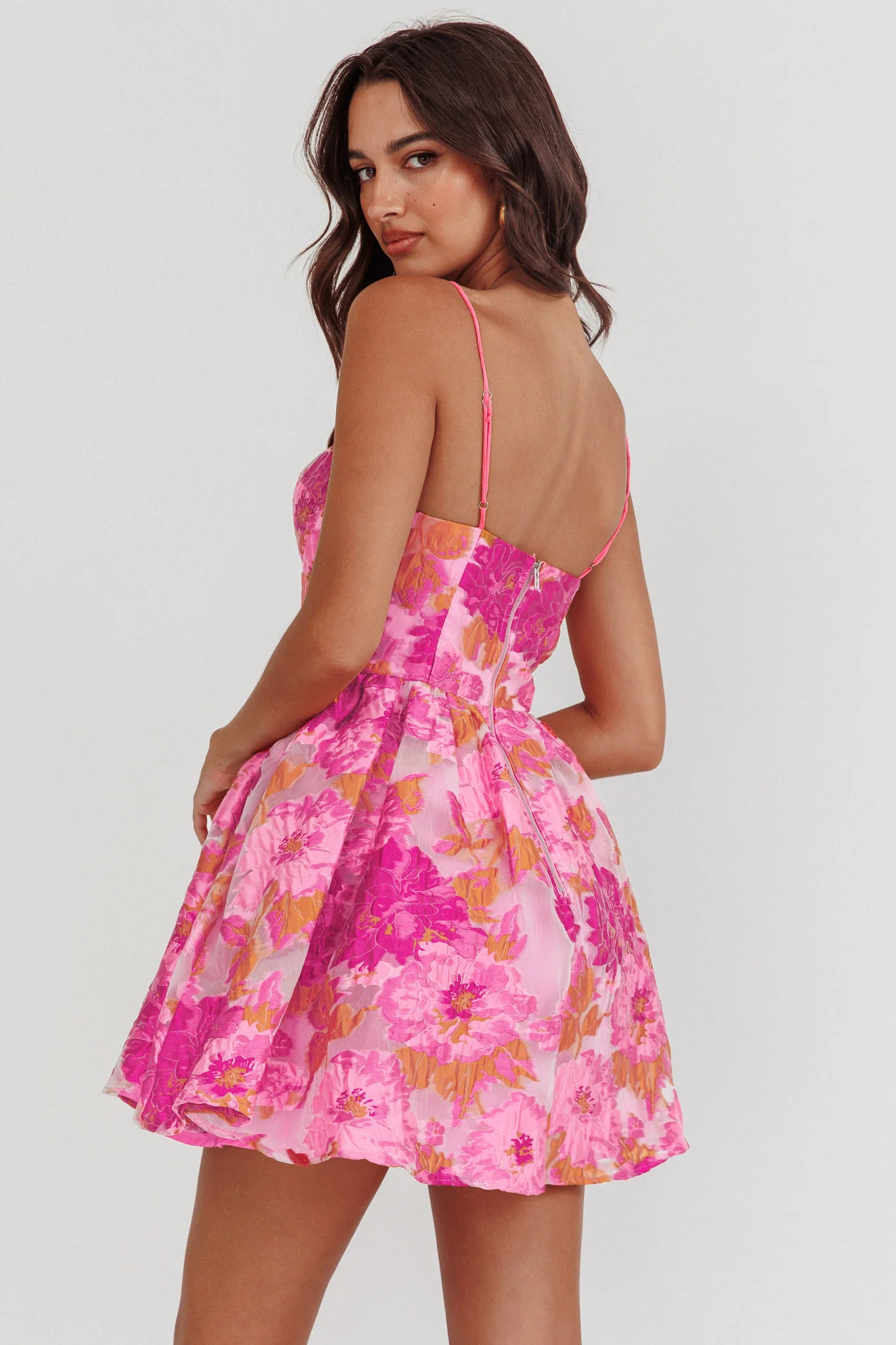 Belle Enchante Cami Strap Jacquard Mini Dress Pink - Image 4