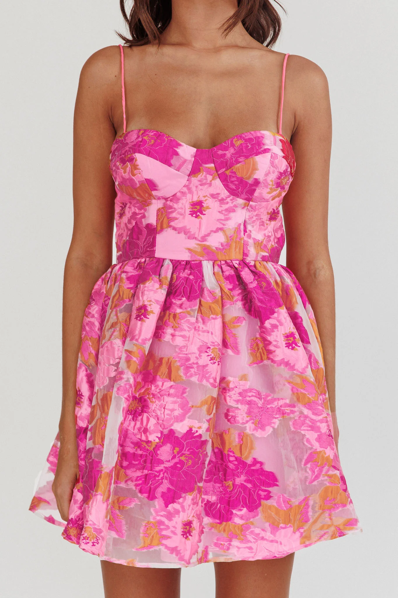 Belle Enchante Cami Strap Jacquard Mini Dress Pink - Image 5