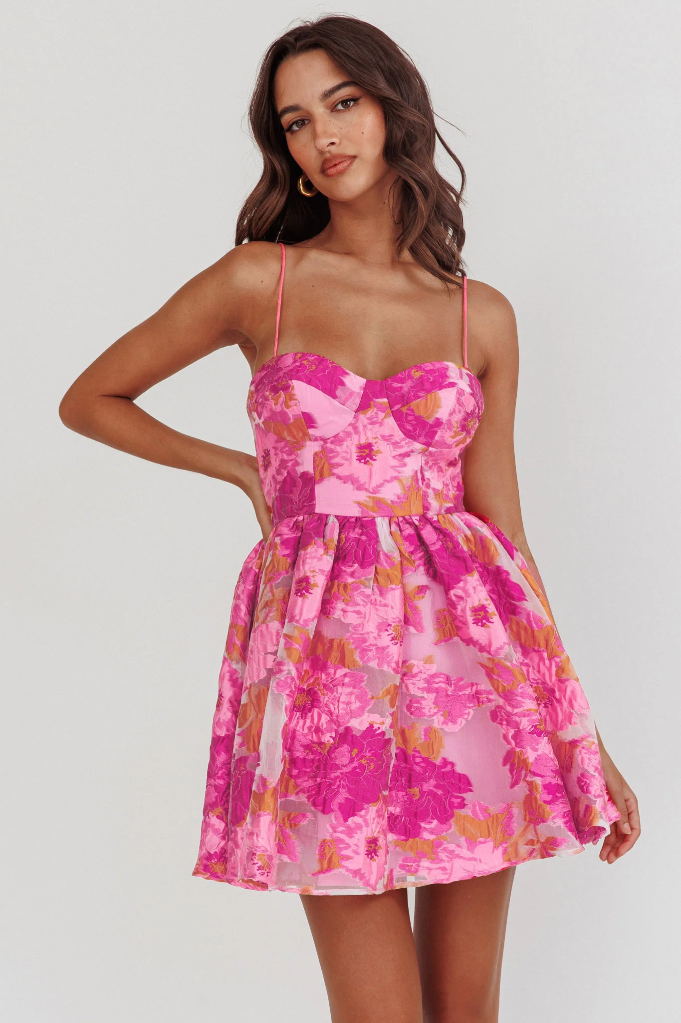 Belle Enchante Cami Strap Jacquard Mini Dress Pink - Image 6
