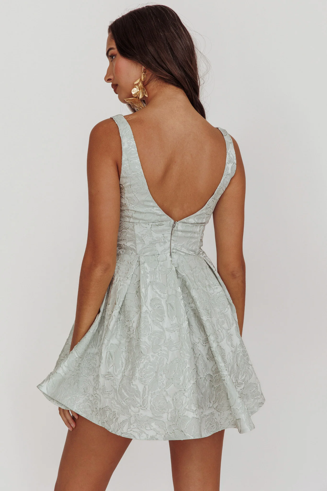 Belle Enchante Jacquard Mini Dress Sage - Image 2