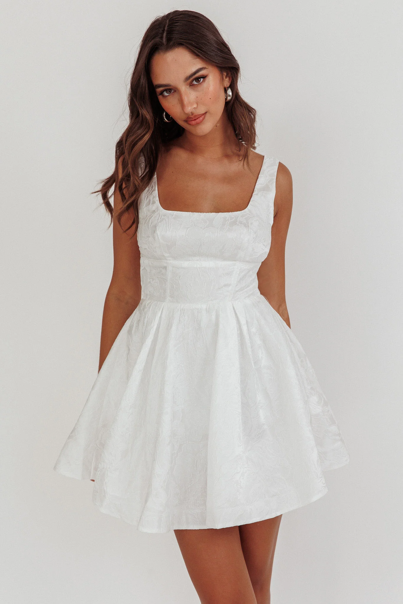 Belle Enchante Jacquard Mini Dress White - Image 6