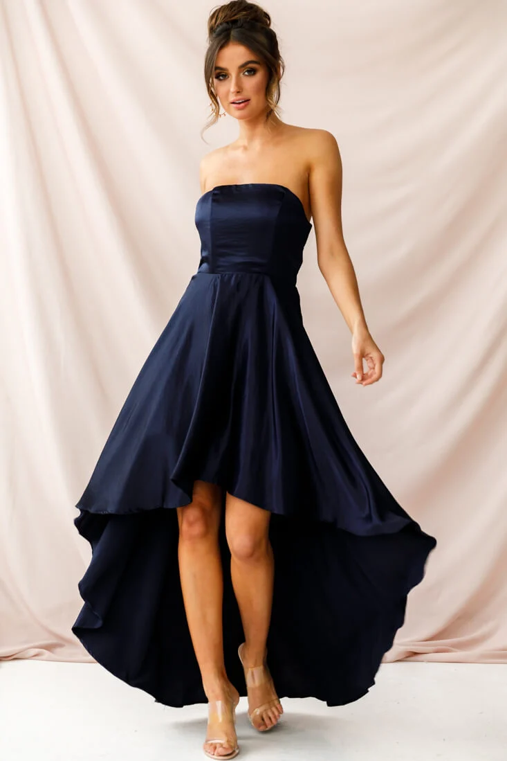 Belle Strapless High-Low Hem Dress Navy - Image 2