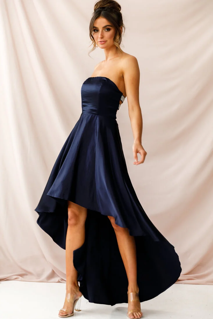 Belle Strapless High-Low Hem Dress Navy - Image 3