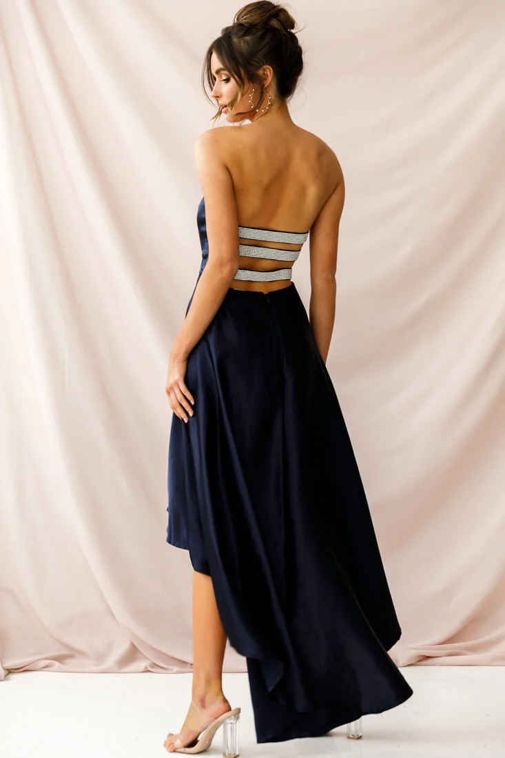 Belle Strapless High-Low Hem Dress Navy - Image 5