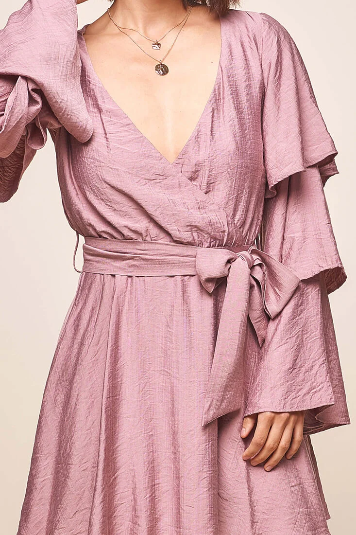 Bellini Tiered Ruffle Sleeve Dress Mauve - Image 5
